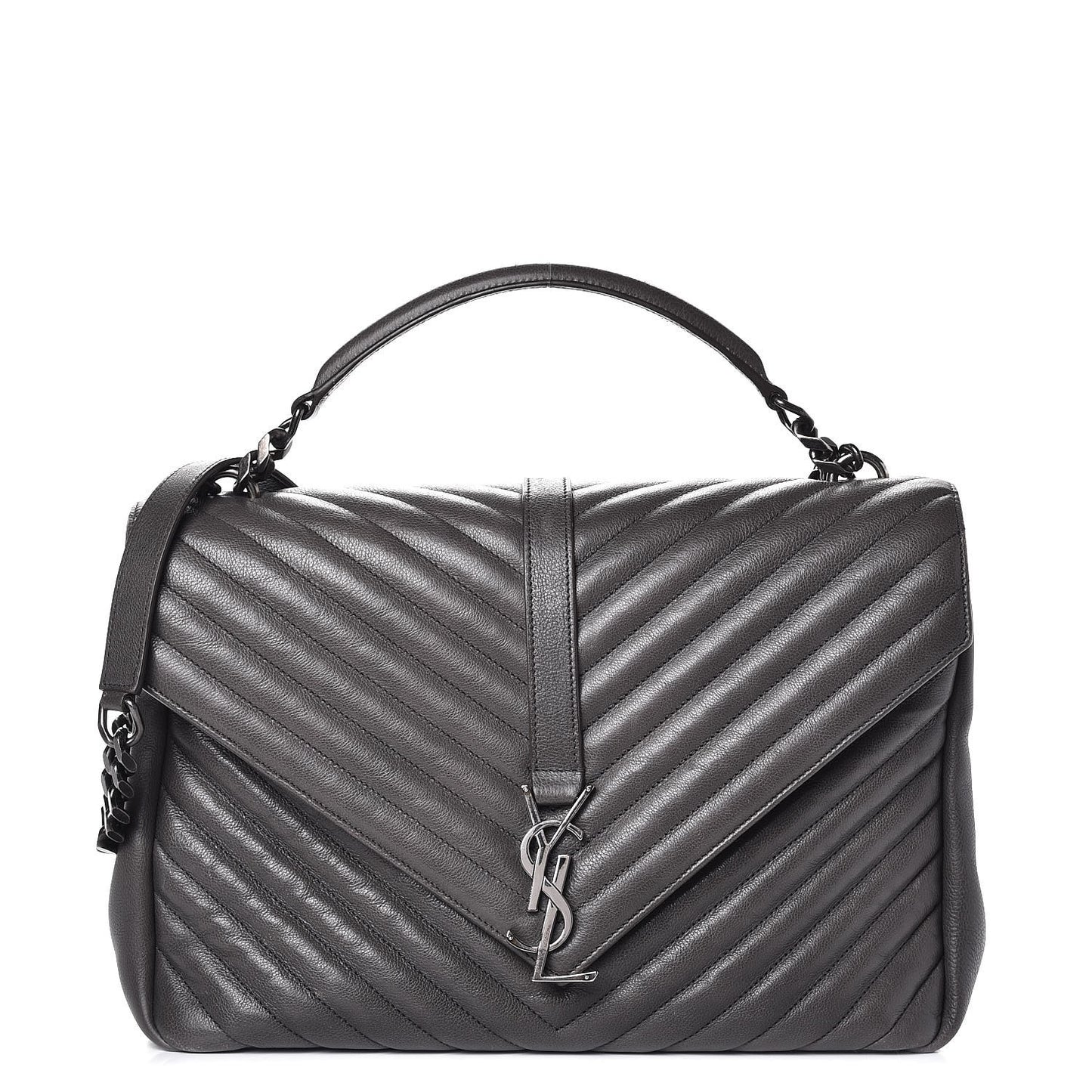 Sheepskin Matelasse Chevron Monogram Large College Satchel Dark Anthracite
