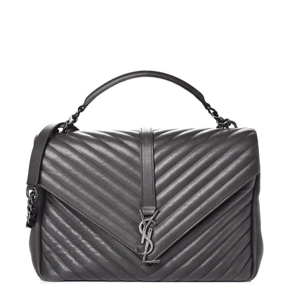 Saint Laurent Sheepskin Matelasse Chevron Monogram Large College Satchel Dark Anthracite 1 of 8