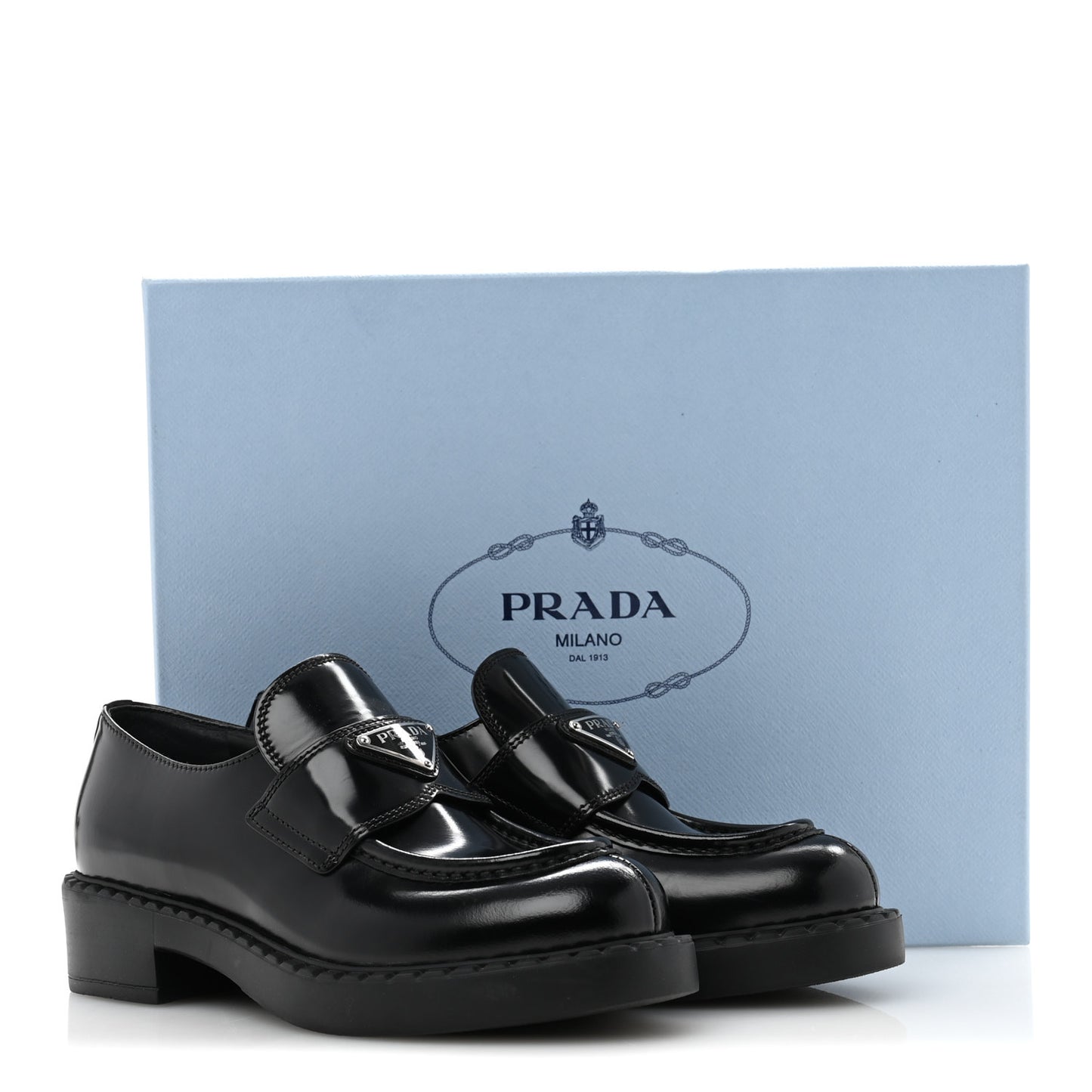 Spazzolato Metal Triangle Logo 50mm Loafers 36 Black