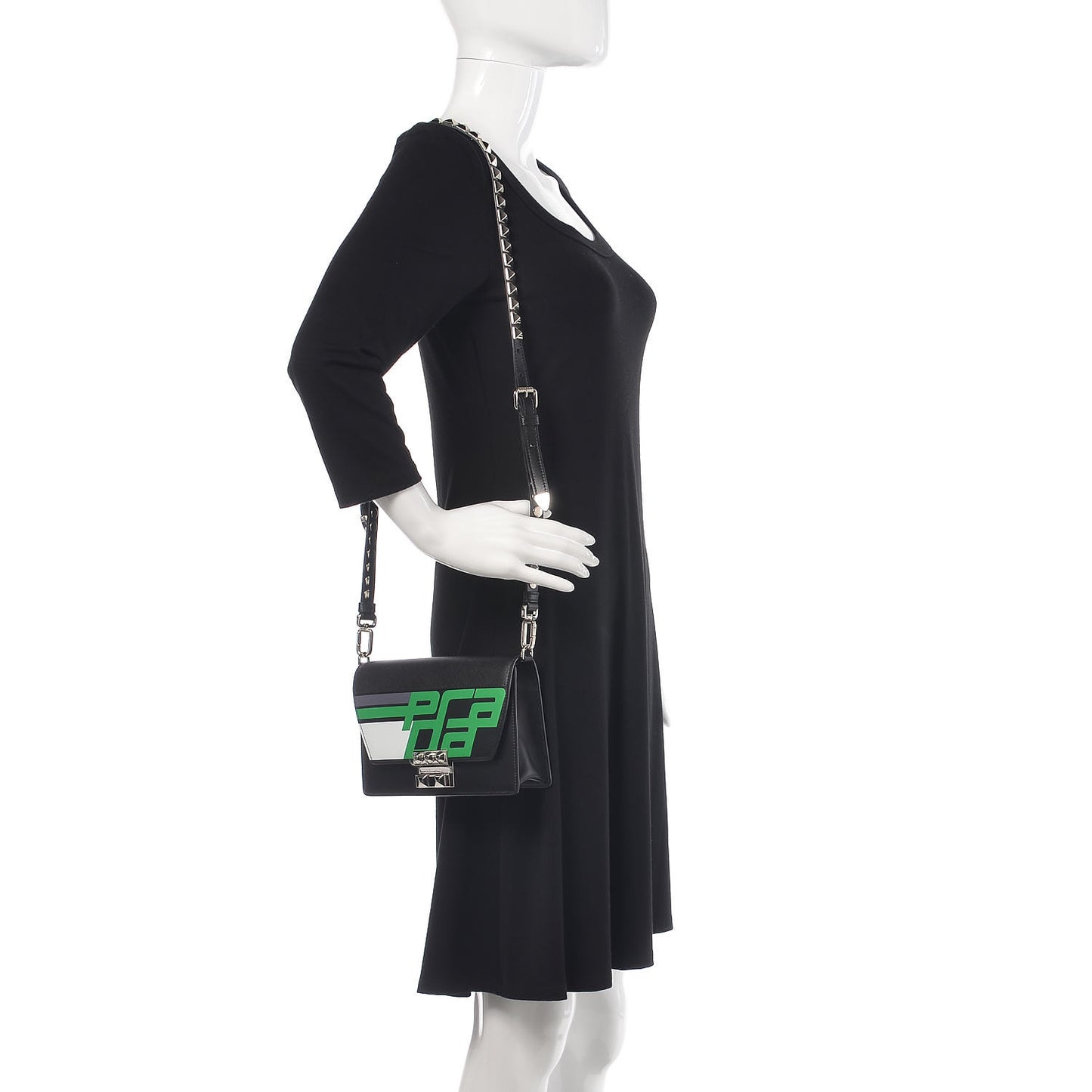 City Calfskin Saffiano Racing Logo Elektra Shoulder Bag Black Verde