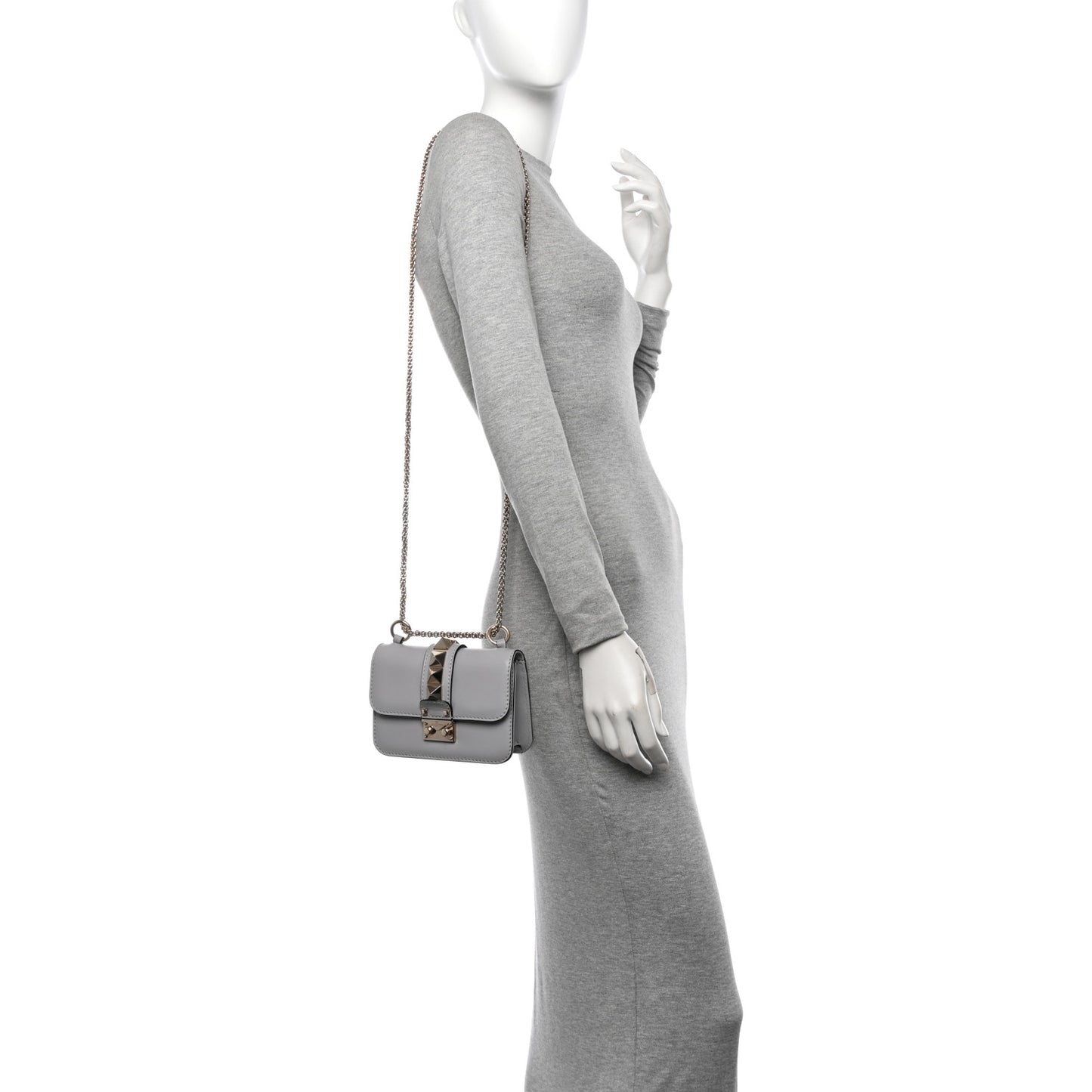 Vitello Mini Glam Lock Rockstud Flap Pastel Grey