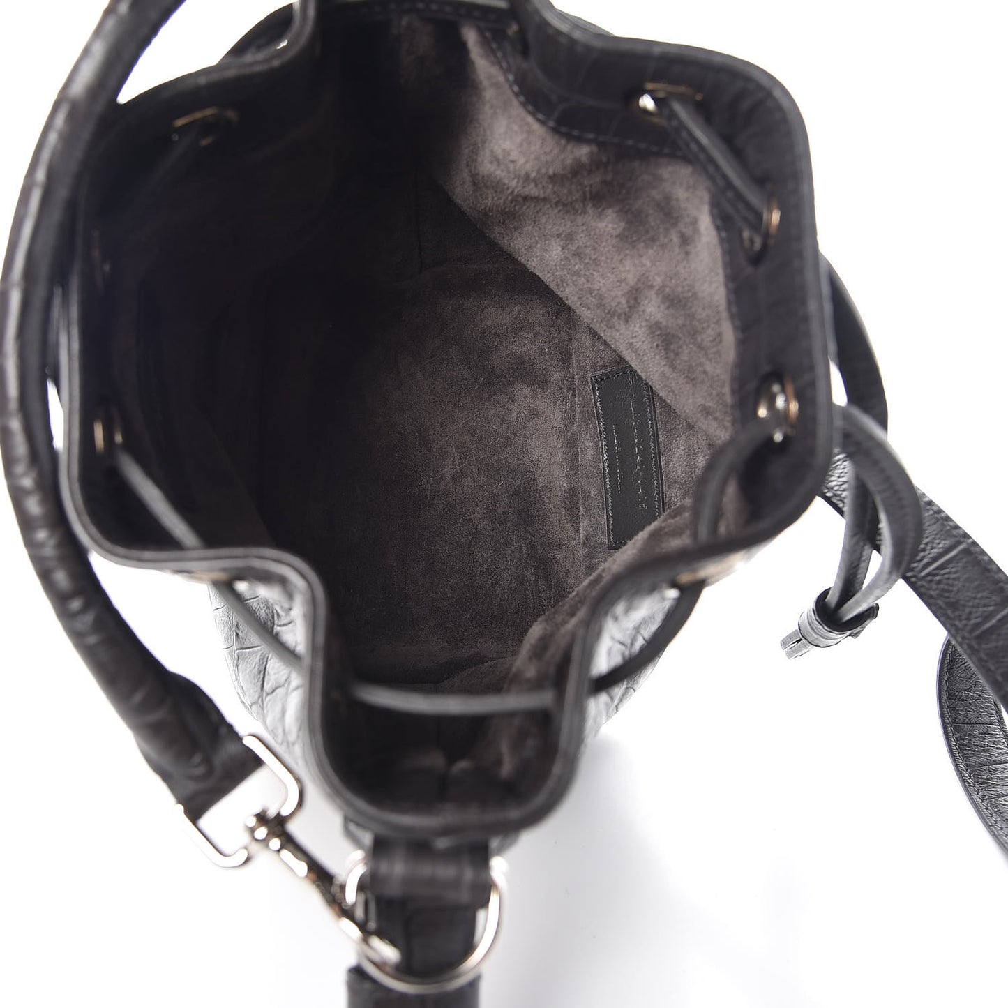 Calfskin Crocodile Embossed Small Emmanuelle Bucket Bag Coal