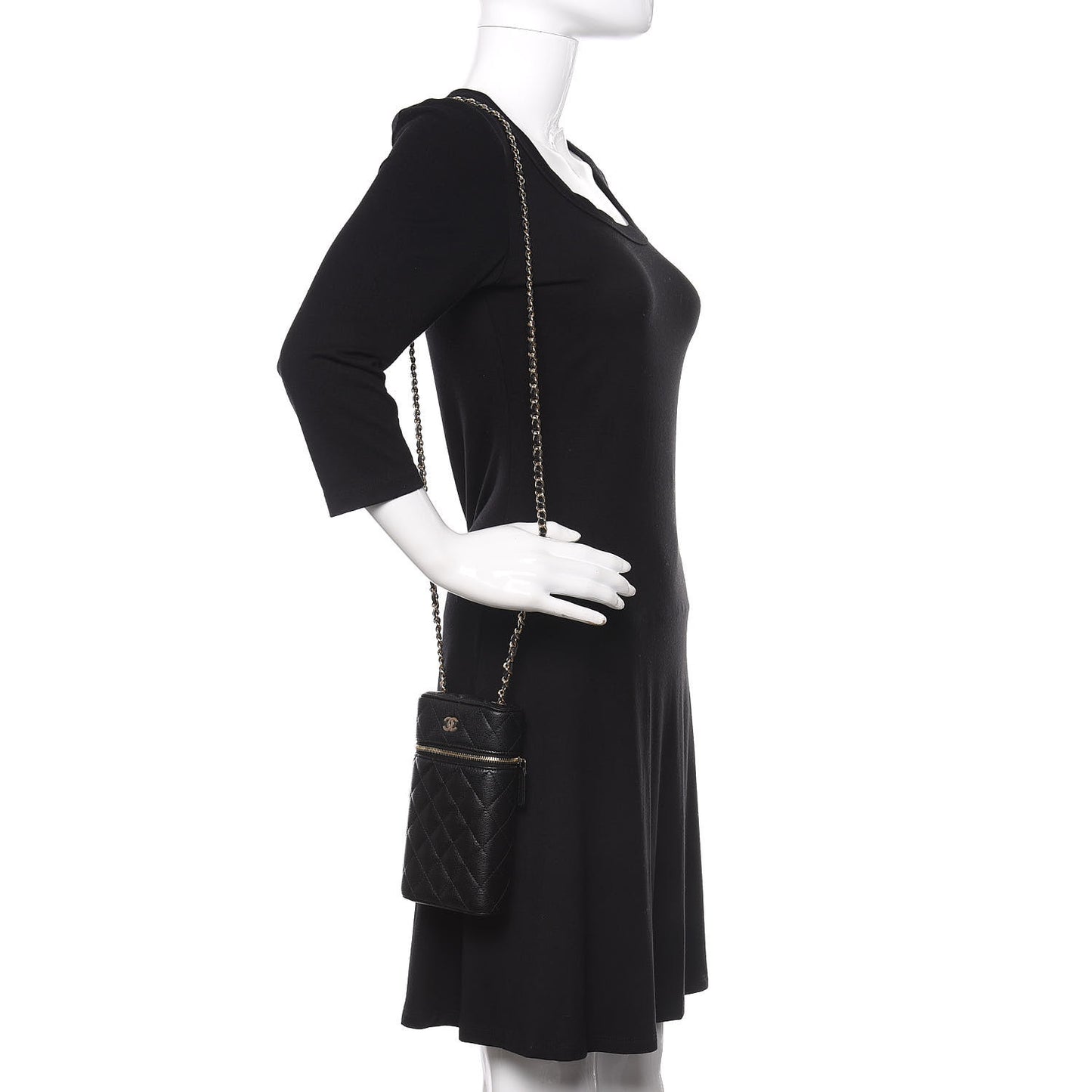 Caviar Quilted Phone Holder With Chain Black