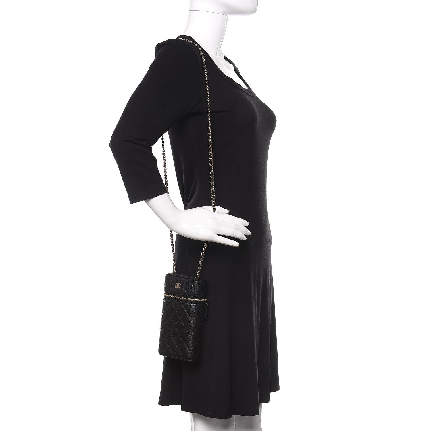 Chanel Caviar Quilted Phone Holder With Chain Black 2 of 10