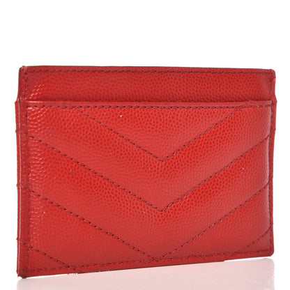 Saint Laurent Grain De Poudre Matelasse Chevron Monogram Credit Card Case Lipstick Red 3 of 8