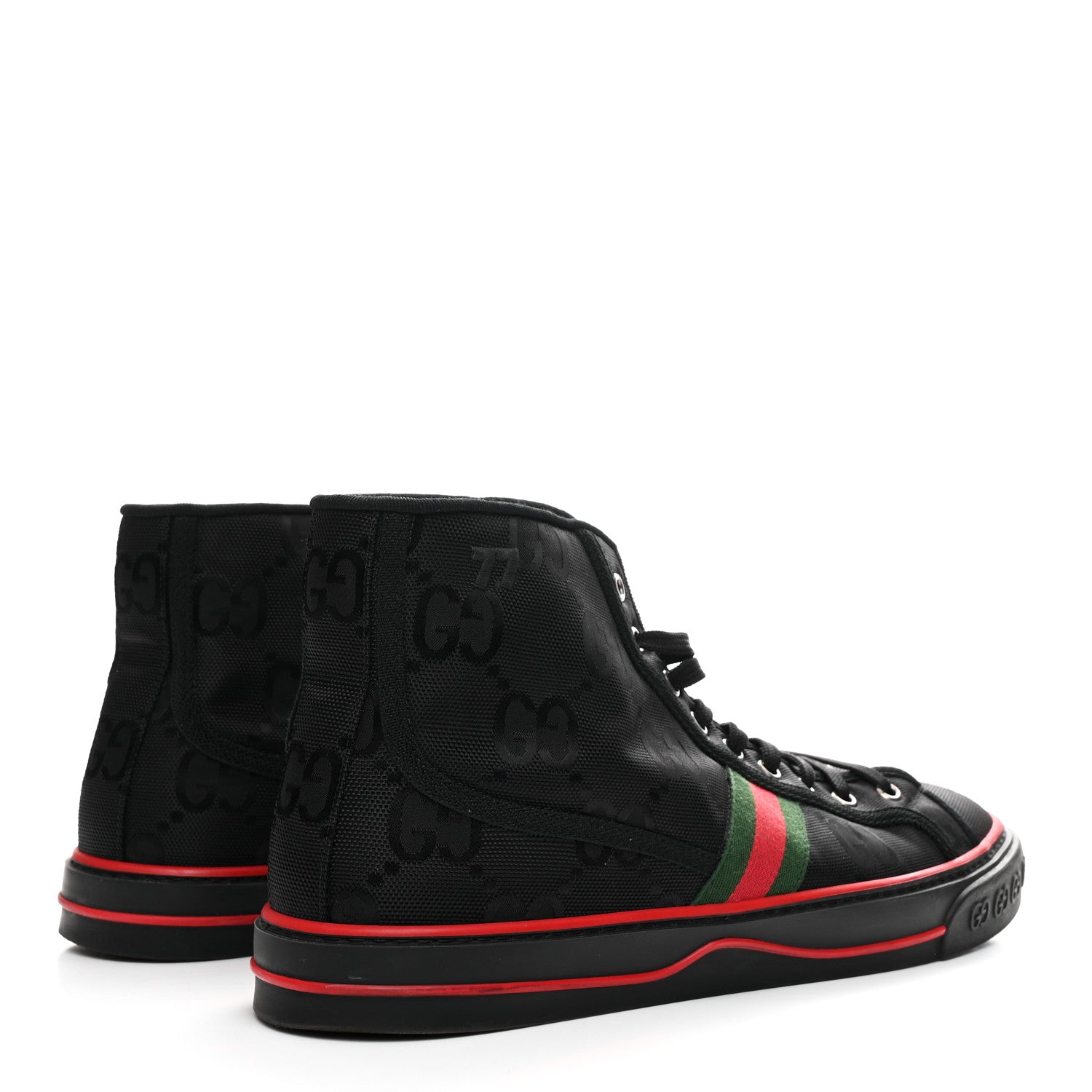 Gucci Econyl Nylon Web Monogram Off The Grid Mens 1977 Tennis High Top Sneakers 12 Black 5 of 9