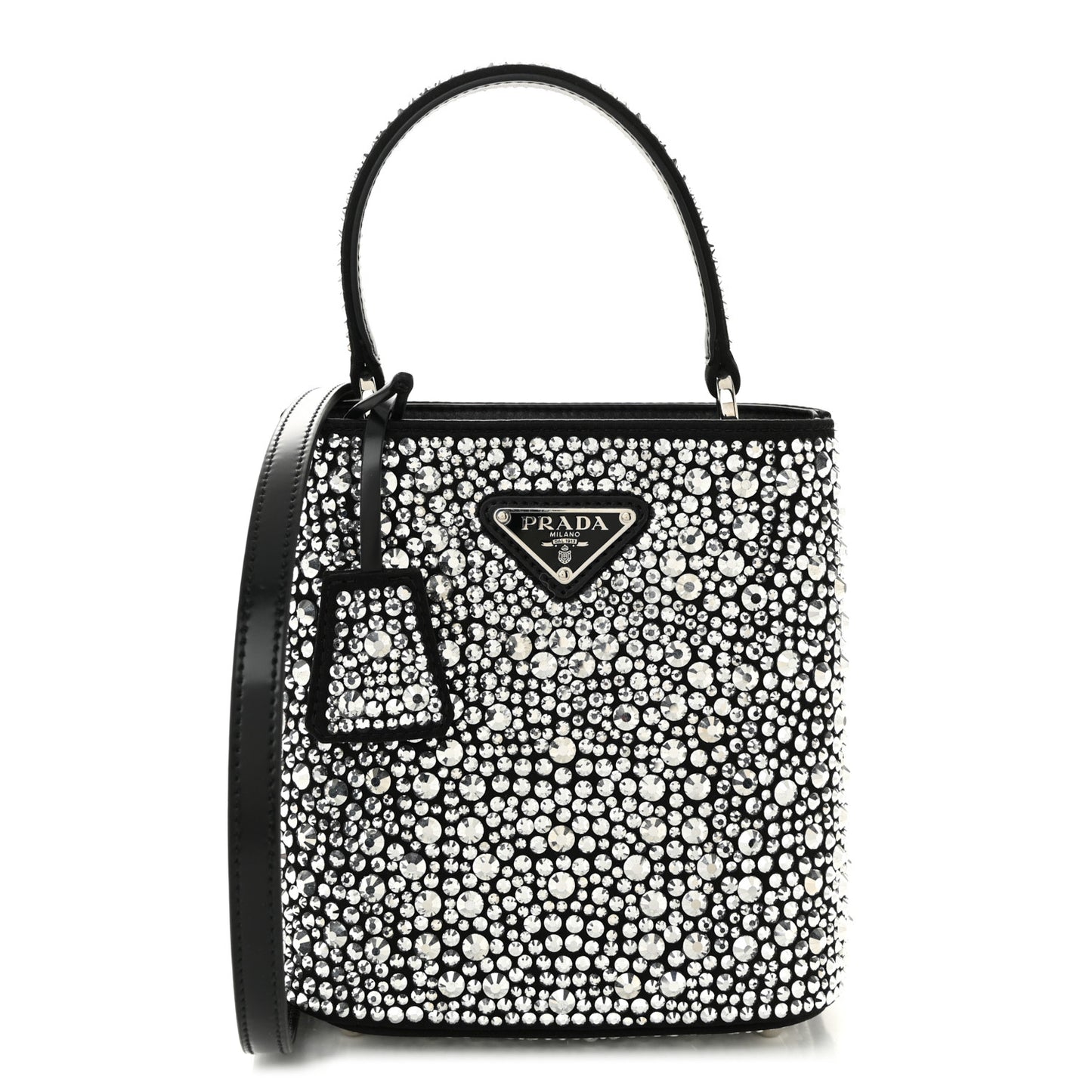 Satin Crystal Small Panier Bucket Bag Metal
