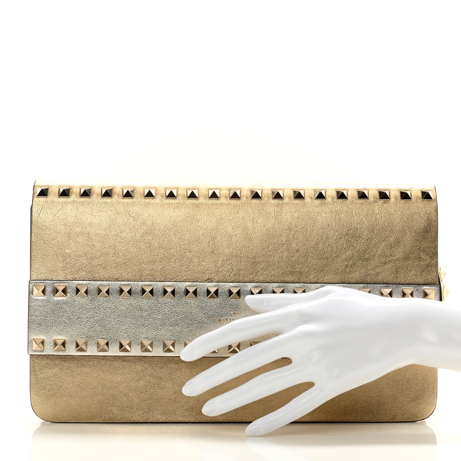 Valentino Garavani Metallic Calfskin Rockstud Side Slip Wristlet Clutch Gold 2 of 9