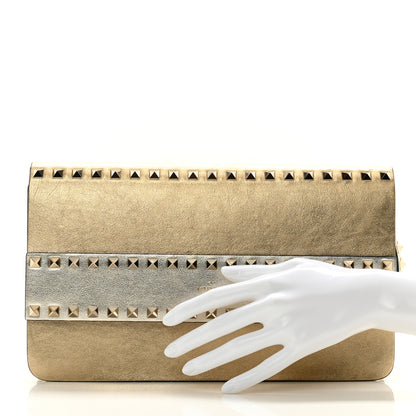 Valentino Garavani Metallic Calfskin Rockstud Side Slip Wristlet Clutch Gold 2 of 9