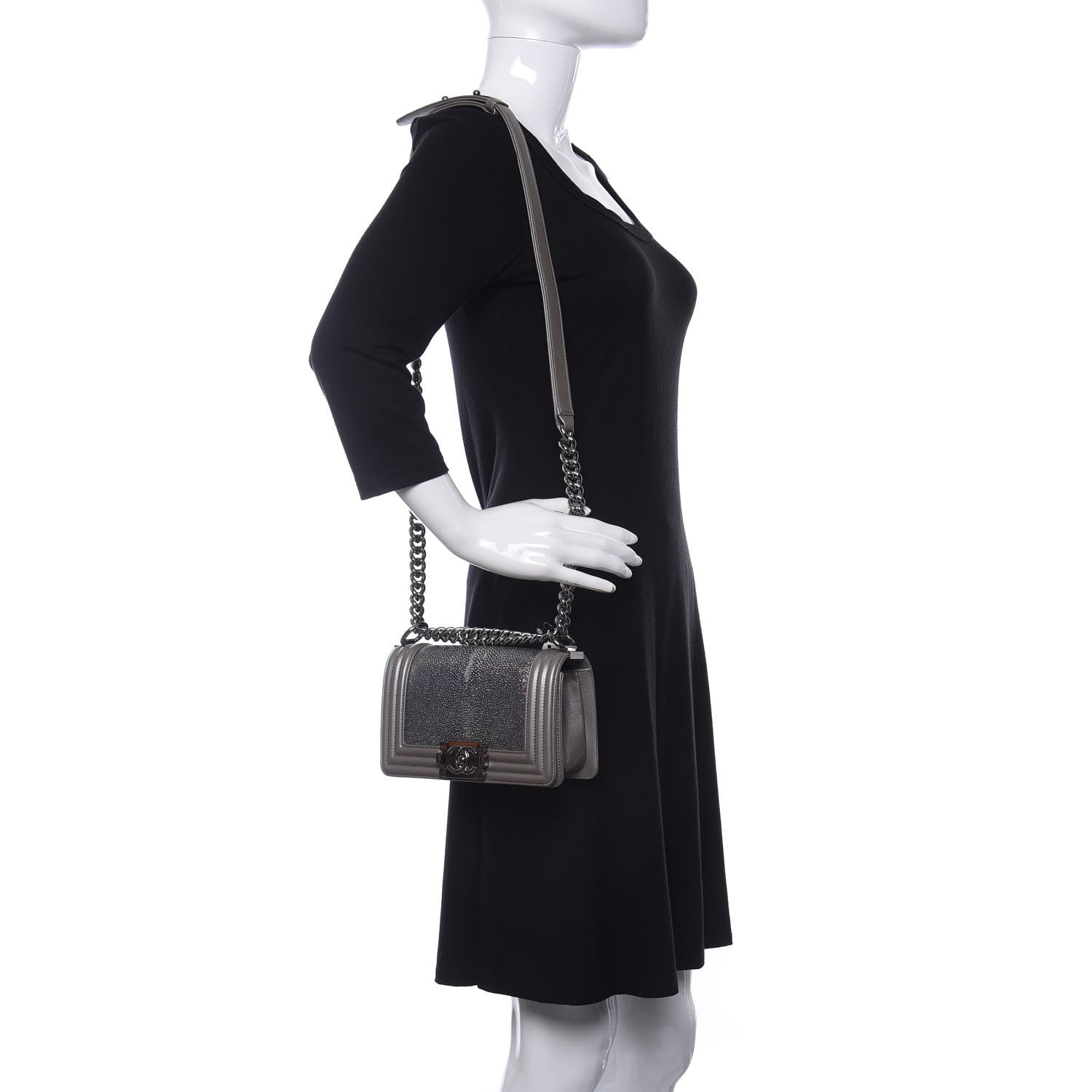 Chanel Galuchat Stingray Small Boy Flap Silver 2 of 10