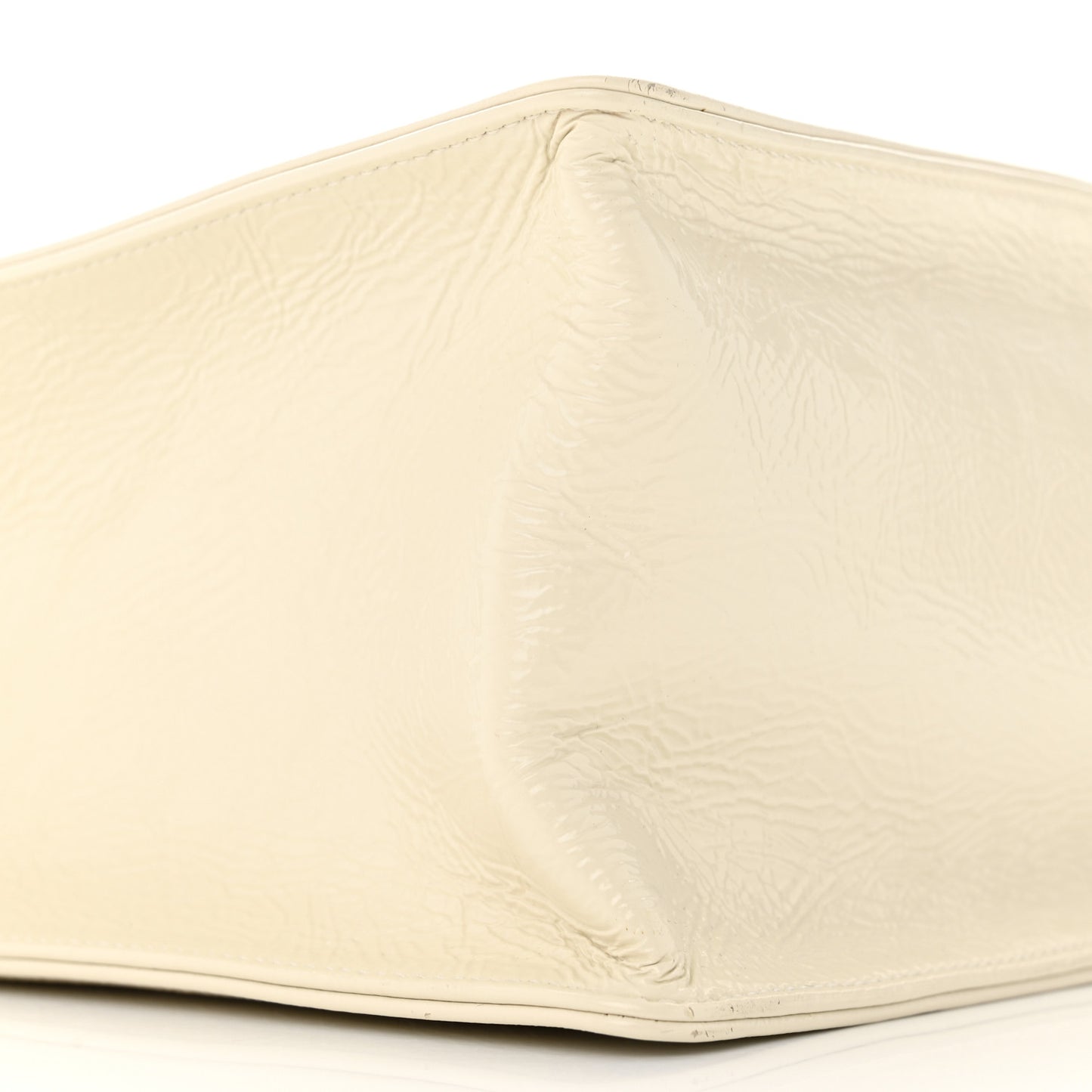 Shiny Aged Calfskin Shopping Bag White