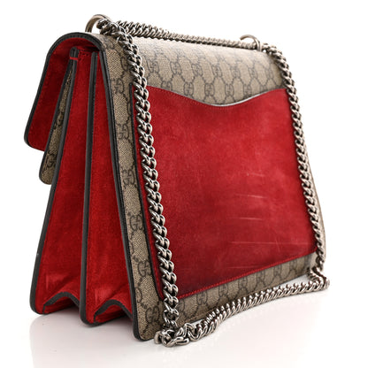 Gucci GG Supreme Monogram Suede Cudu Medium Dionysus Shoulder Bag Beige Ebony Vulcanic Red 3 of 18