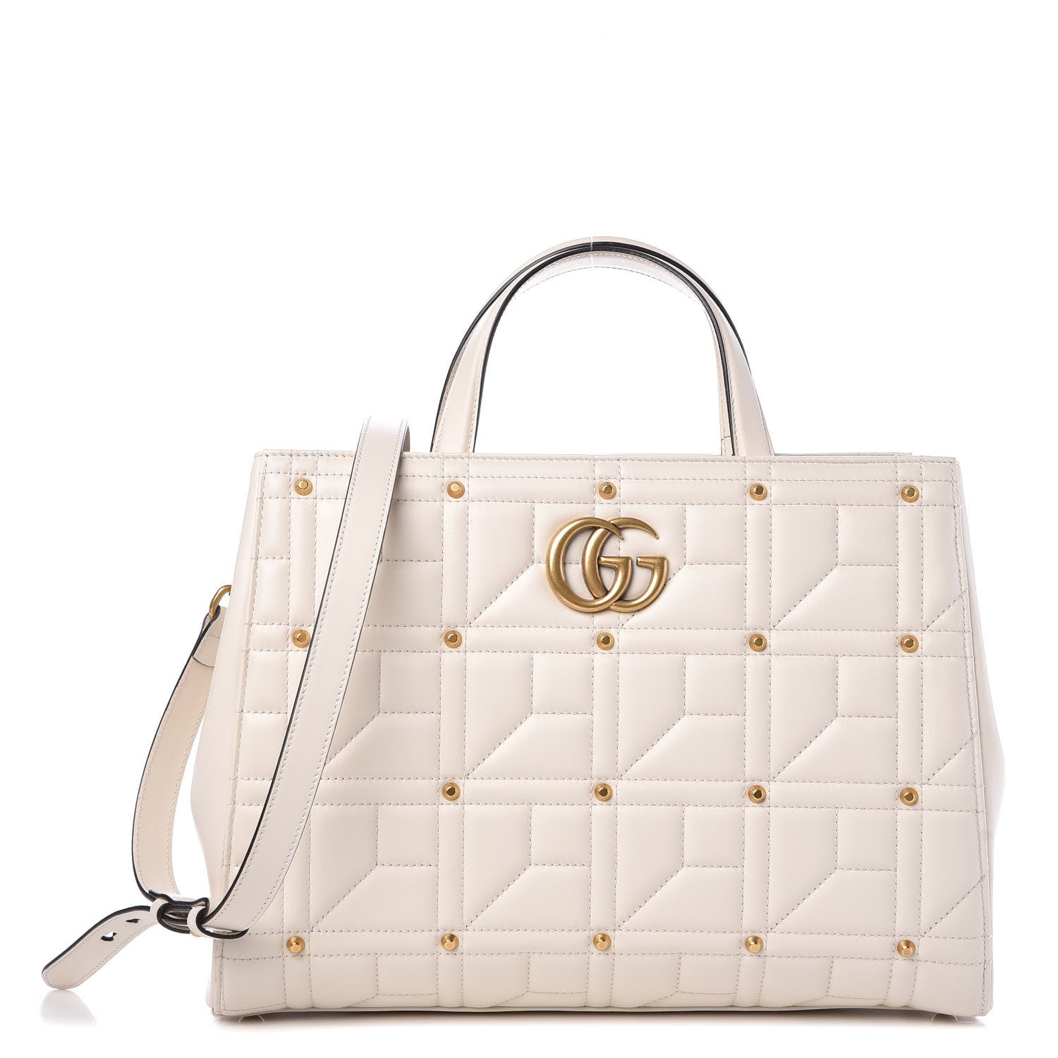 Gucci Calfskin Matelasse Studded Medium GG Marmont Tote White 1 of 9