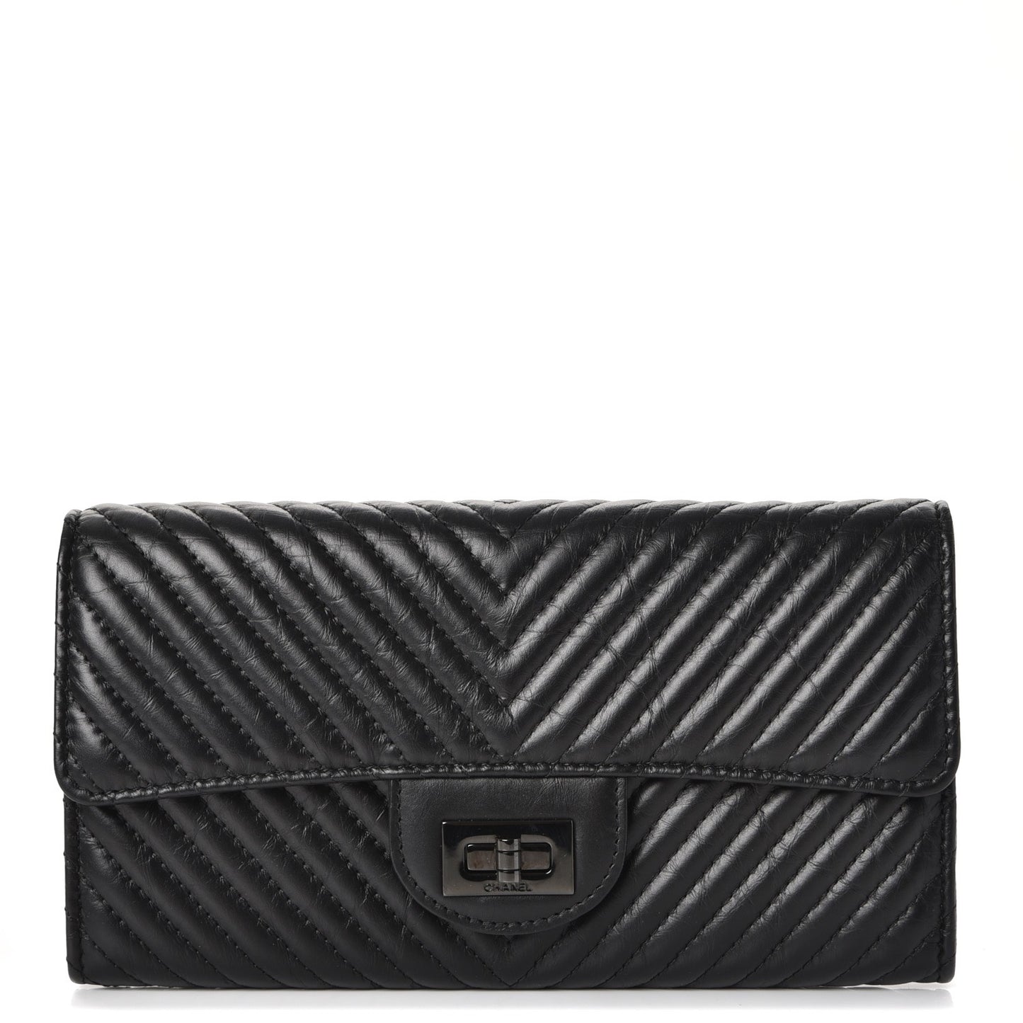 Aged Calfskin Chevron Quilted 2.55 Reissue Flap Wallet So Black