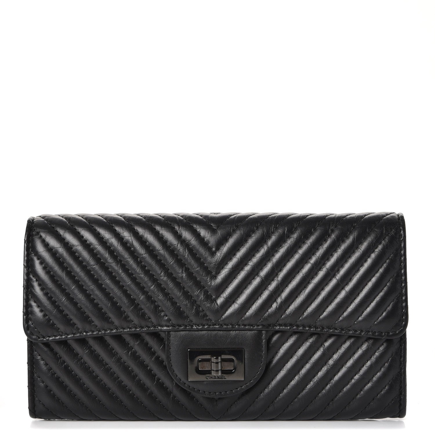 Chanel Aged Calfskin Chevron Quilted 2.55 Reissue Flap Wallet So Black 1 of 9