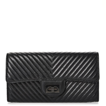 Chanel Aged Calfskin Chevron Quilted 2.55 Reissue Flap Wallet So Black 1 of 9