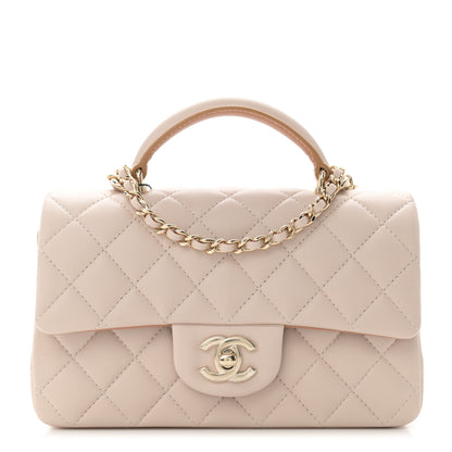 Chanel Lambskin Quilted Bi-Color Mini Top Handle Rectangular Flap Ecru Dark Beige 1 of 11