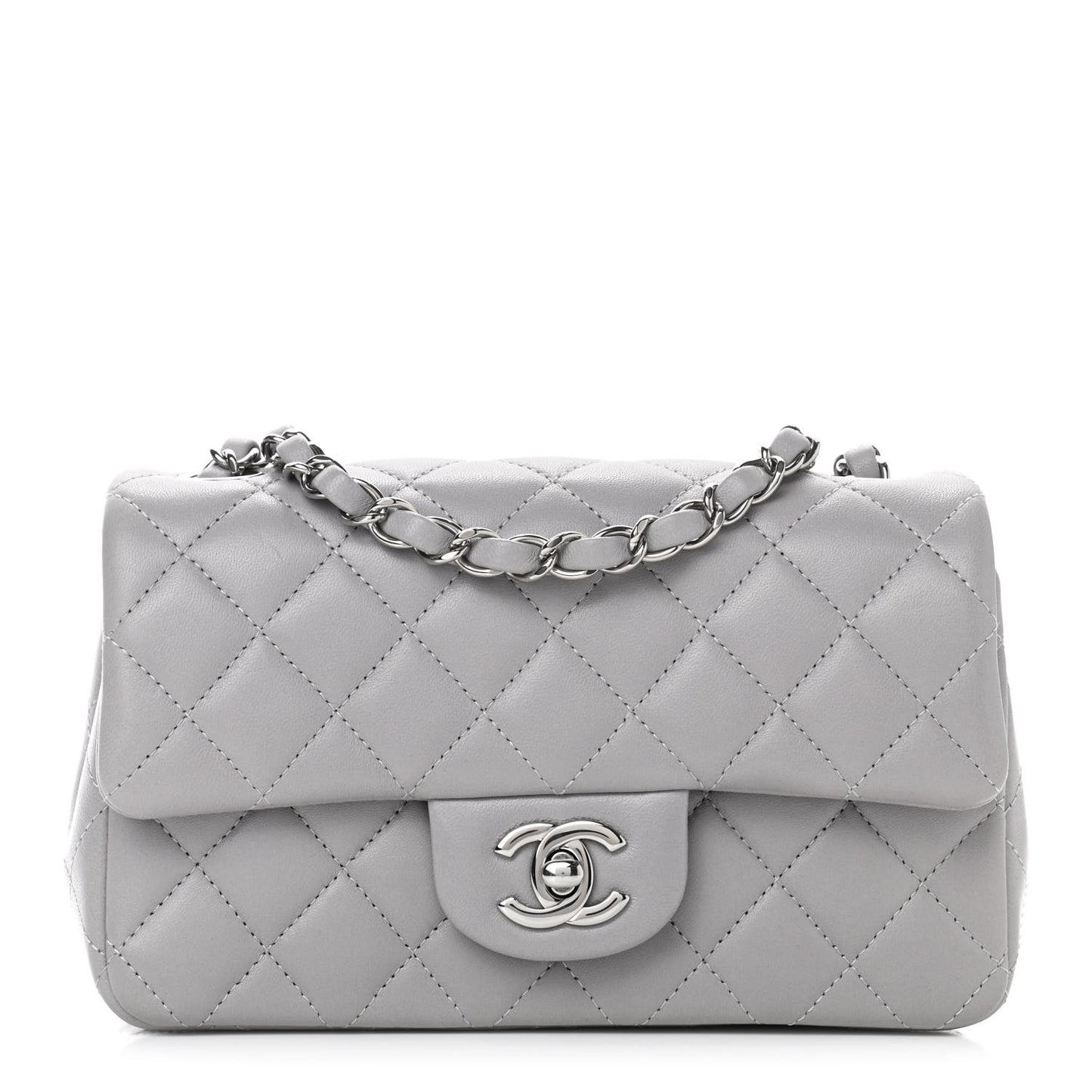 Lambskin Quilted Mini Rectangular Flap Grey