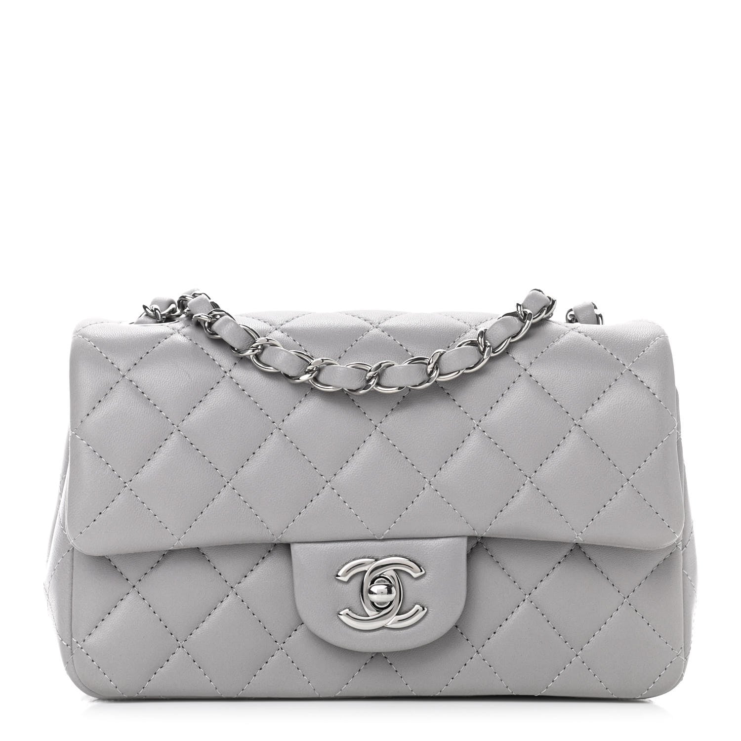 Chanel Lambskin Quilted Mini Rectangular Flap Grey 1 of 9