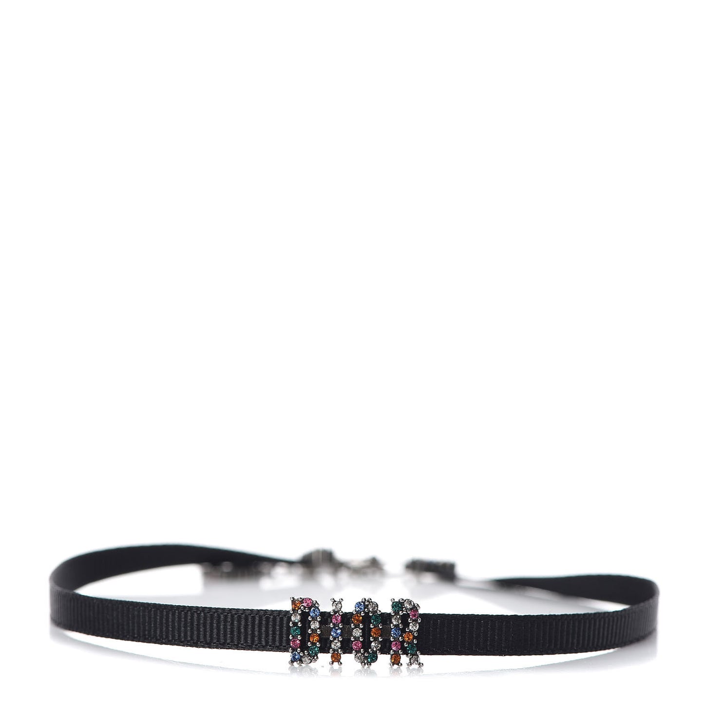 Grosgrain Ribbon Crystal Dior Logo Choker Necklace Multicolor
