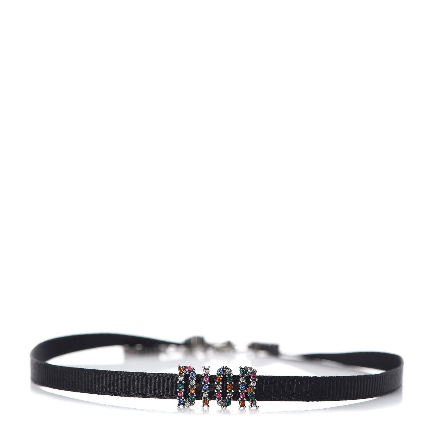 Christian Dior Grosgrain Ribbon Crystal Dior Logo Choker Necklace Multicolor 1 of 6