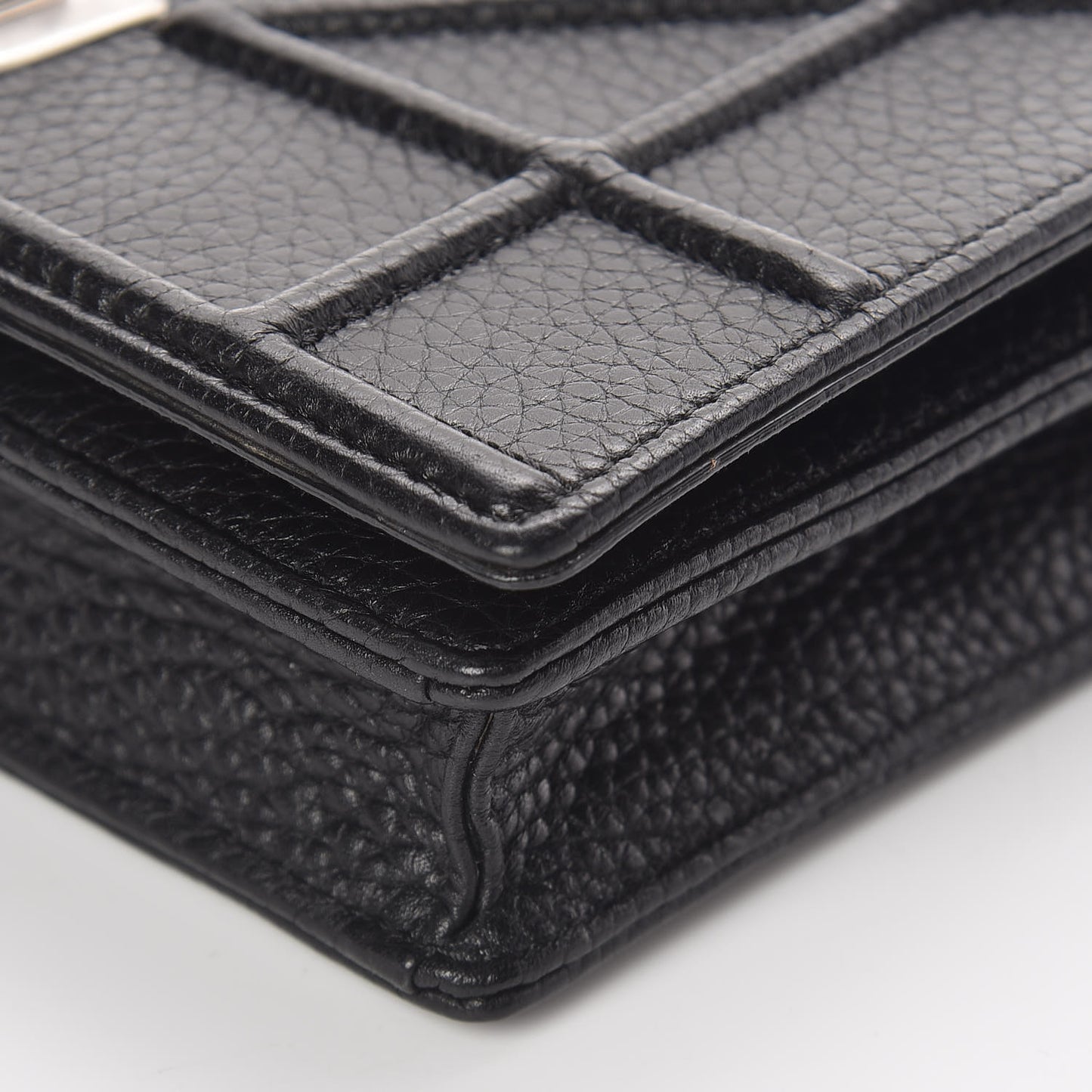 Grained Calfskin Diorama Wallet on Chain Pouch Black