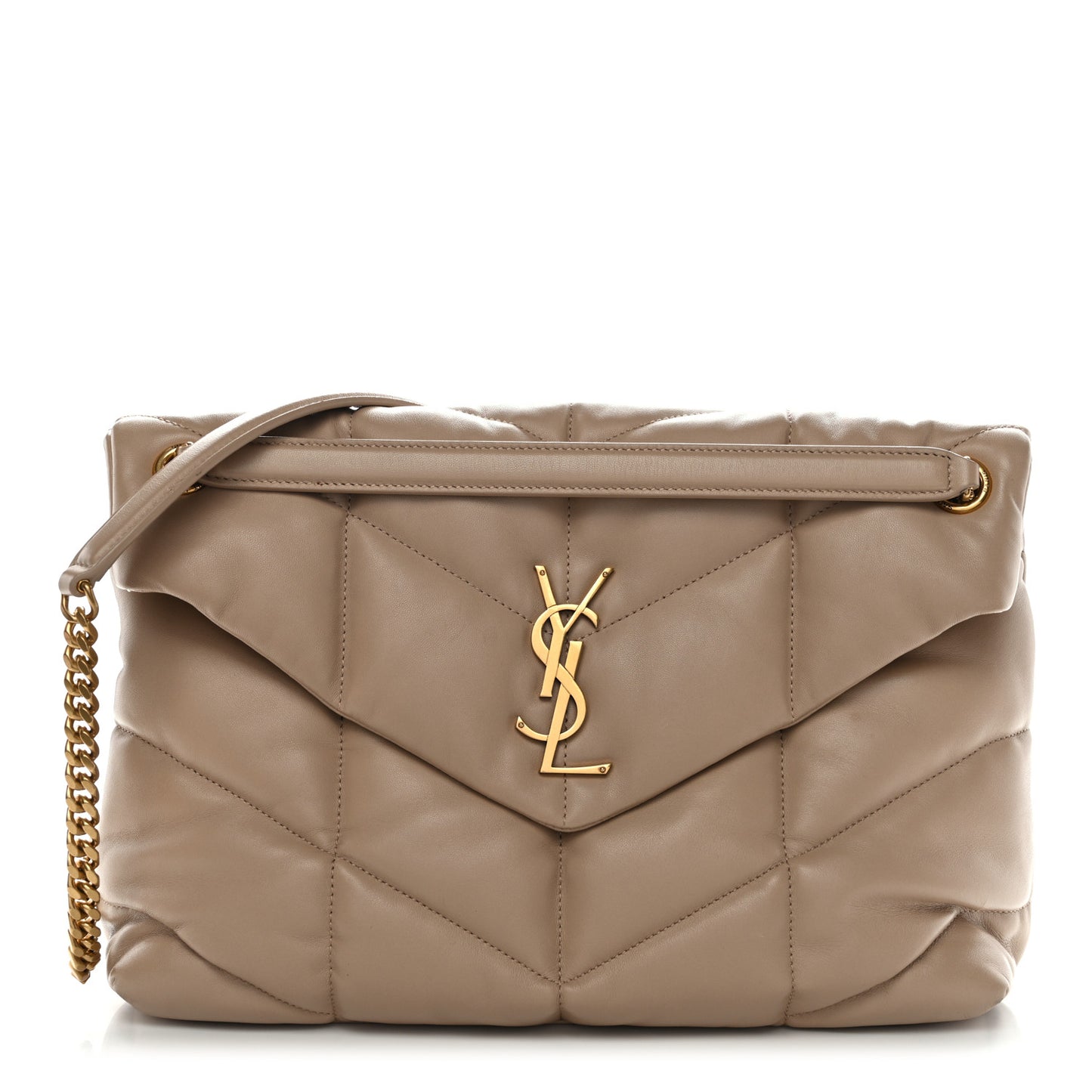 Lambskin Quilted Medium Loulou Puffer Monogram Chain Satchel Dark Beige