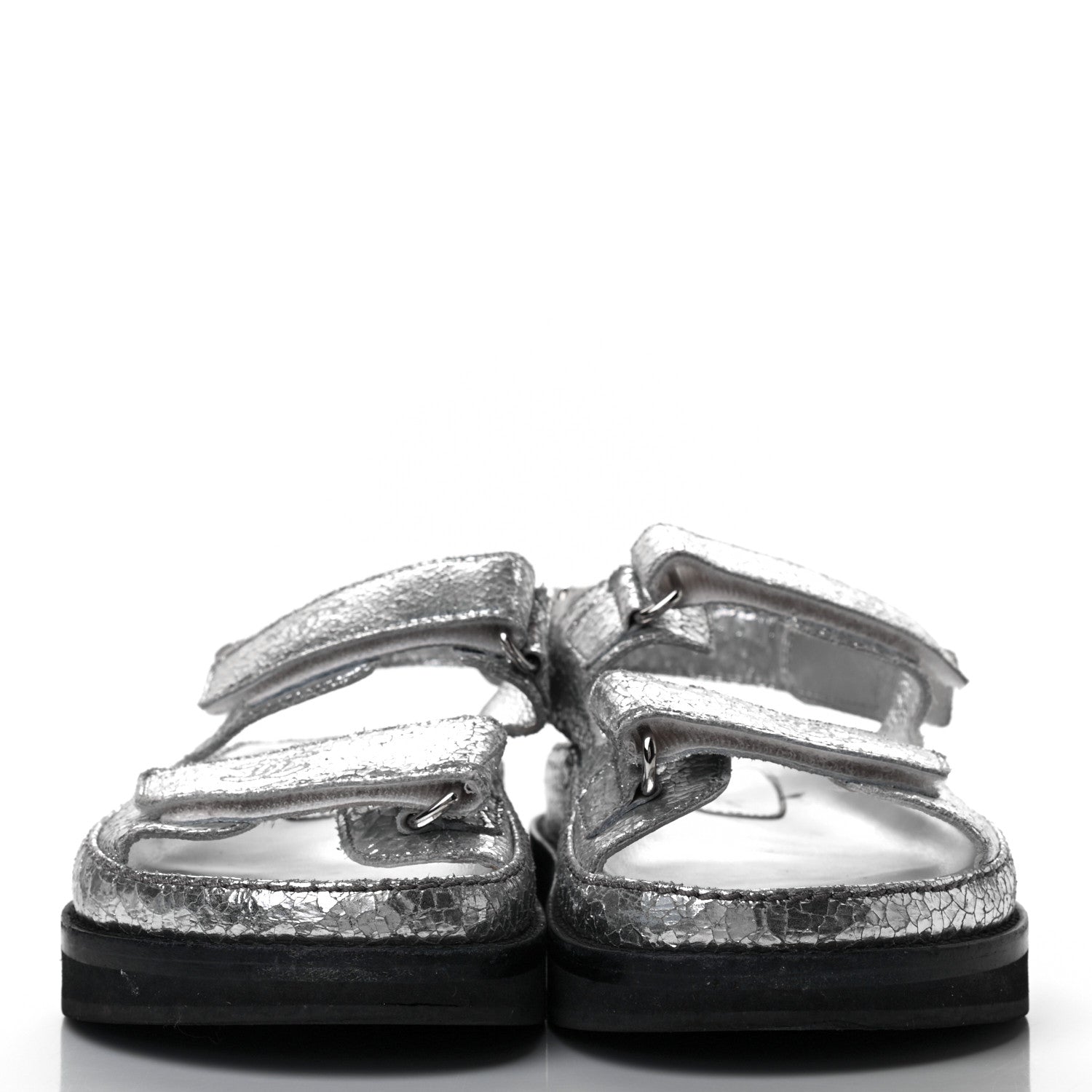 Chanel Metallic Crackled Calfskin Velcro Dad Sandals 36 Silver 2 of 7