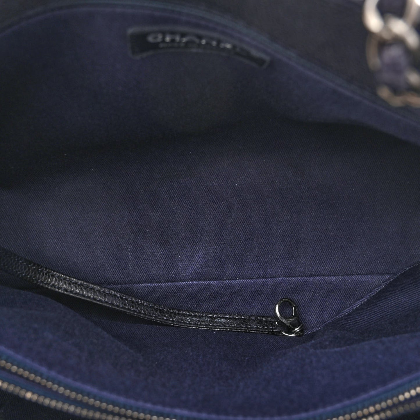 Metallic Grained Calfskin Woven Chain Medium Shopping Tote Dark Navy