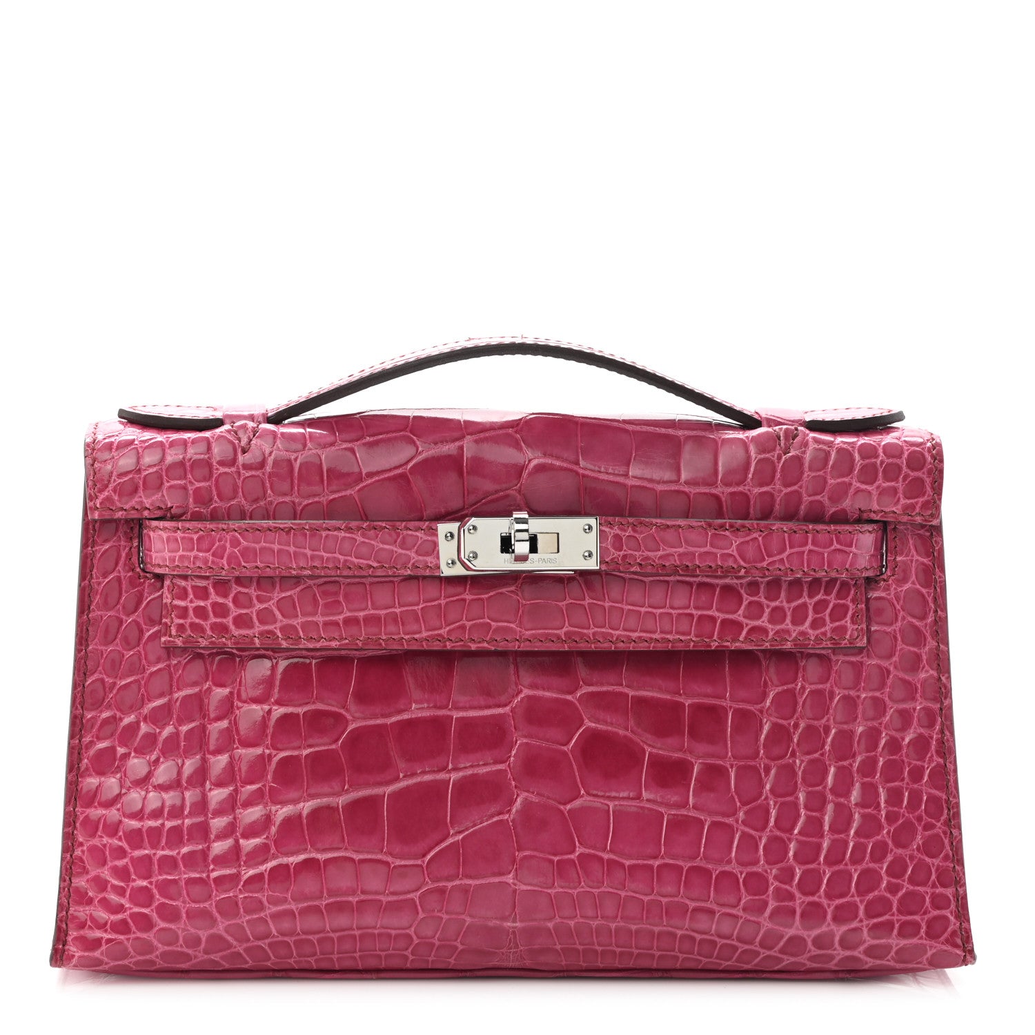 Hermes Shiny Alligator Kelly Pochette Fuchsia 1 of 12
