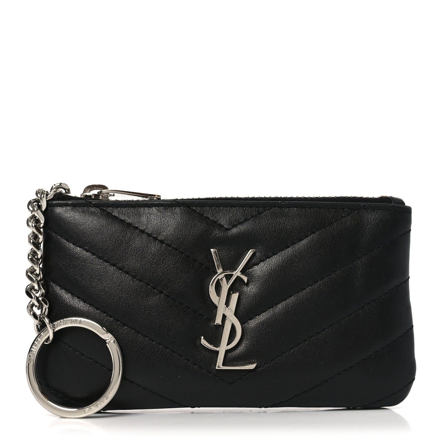 Calfskin Matelasse Monogram Key Pouch Black