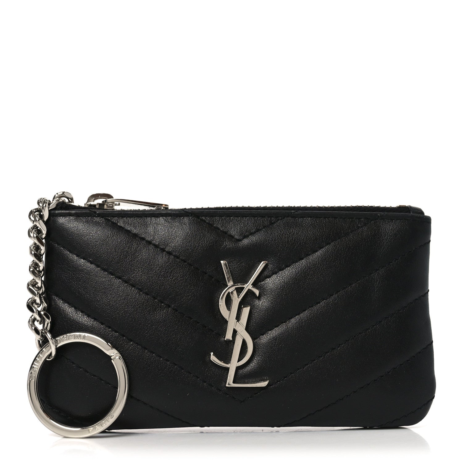 Saint Laurent Calfskin Matelasse Monogram Key Pouch Black 1 of 7