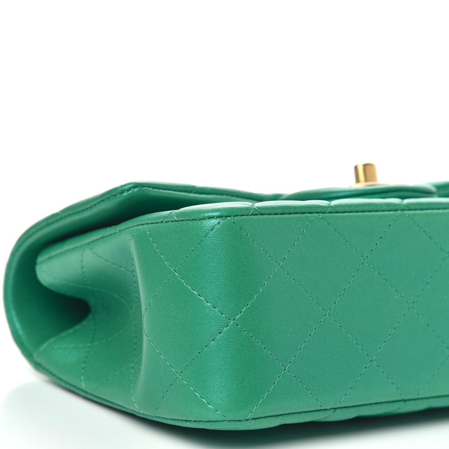 Iridescent Lambskin Quilted Mini Top Handle Rectangular Flap Green