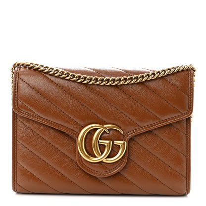 Gucci Azalea Calfskin Matelasse Diagonal GG Marmont Chain Wallet Cuir 1 of 9