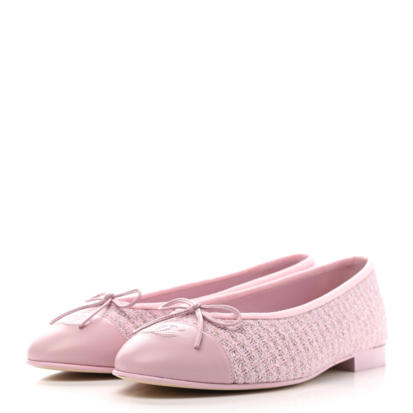 Tweed Lambskin Cap Toe Ballerina Flats 38.5 Pink
