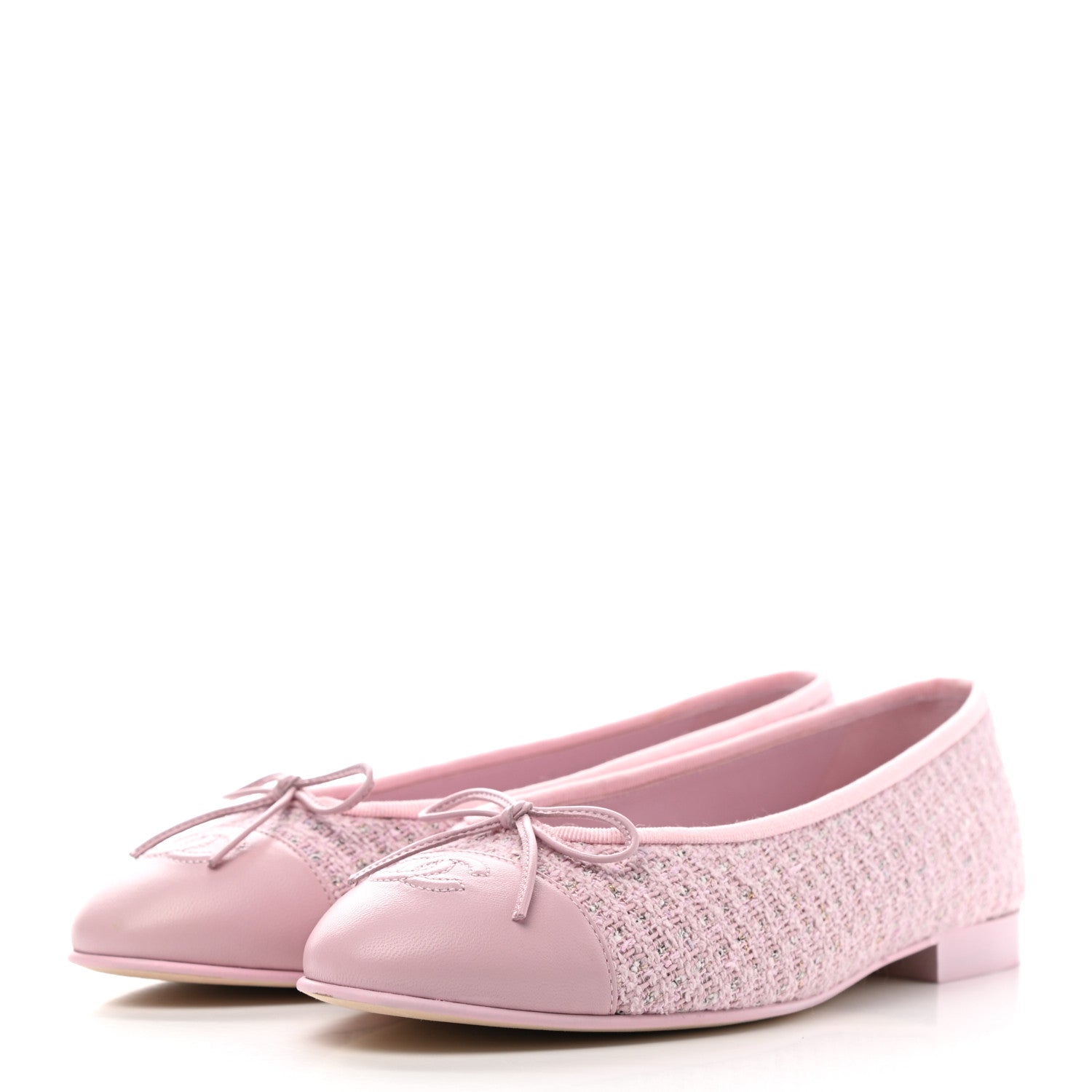 Chanel Tweed Lambskin Cap Toe Ballerina Flats 38.5 Pink 3 of 9