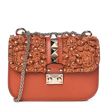 Valentino Garavani Vitello Crystal Embellished Small Glam Lock Rockstud Flap Orange 1 of 13