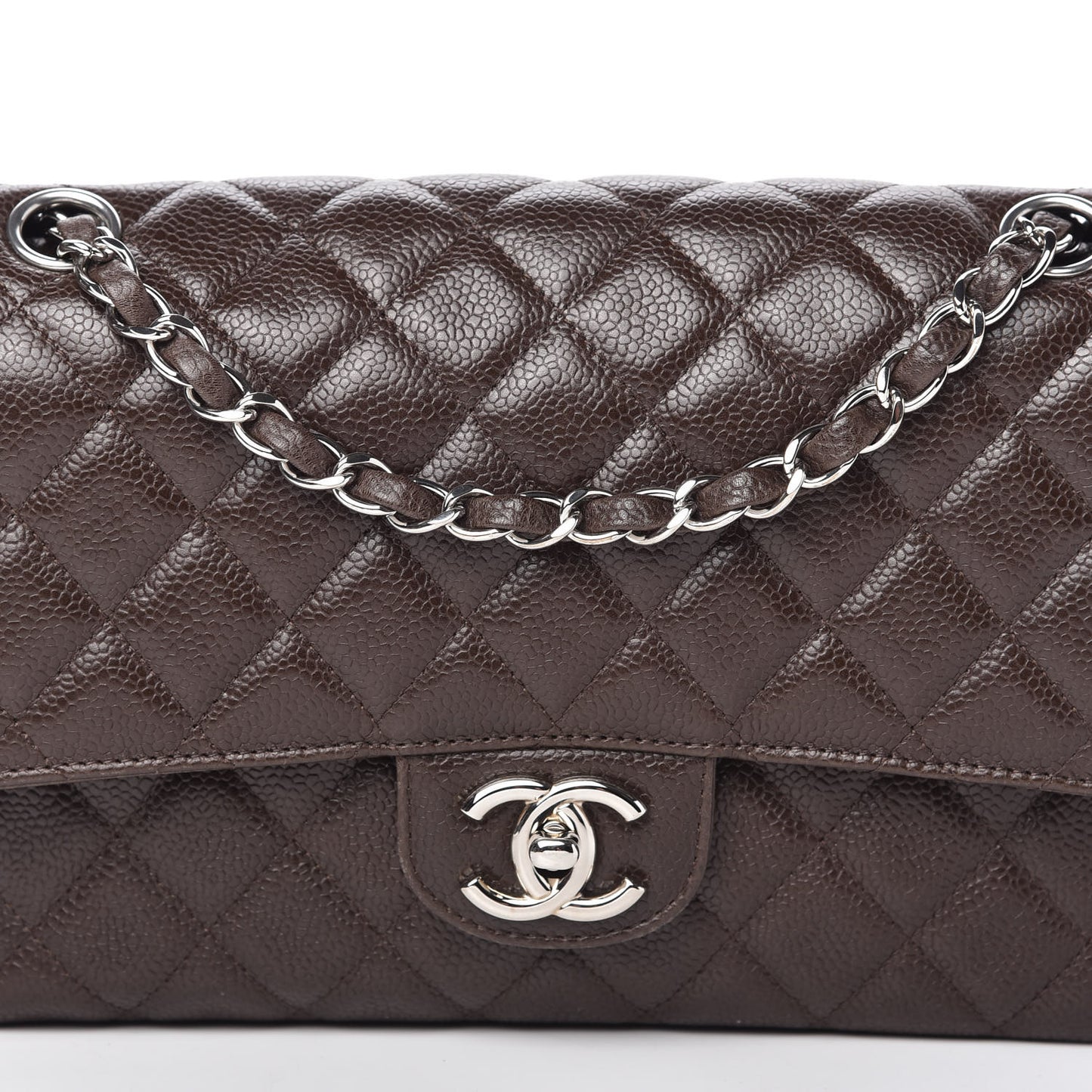 Caviar Quilted Medium Double Flap Brown