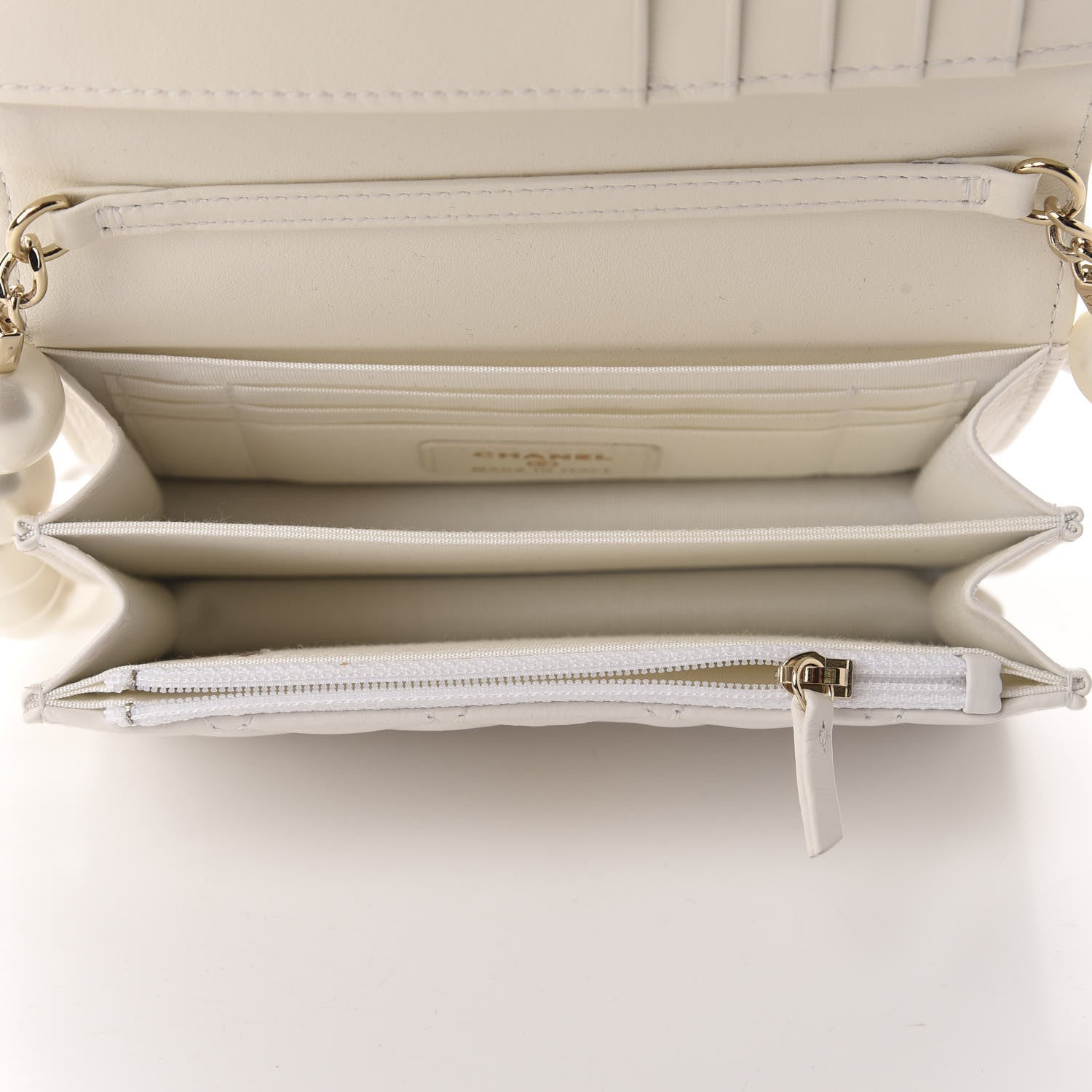 Chanel Calfskin Quilted CC Pearl Mini Wallet On Chain Flap White 5 of 13