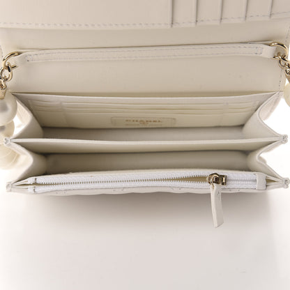 Chanel Calfskin Quilted CC Pearl Mini Wallet On Chain Flap White 5 of 13