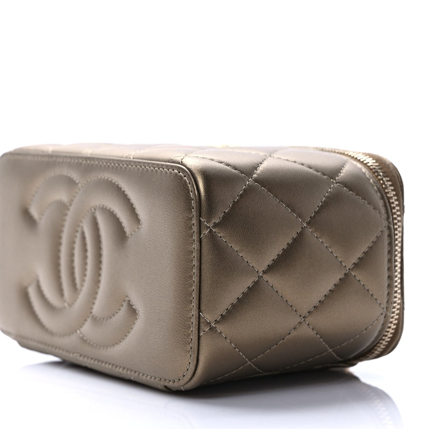 Metallic Lambskin Quilted Small CC Dynasty Vanity Case With Chain Gold