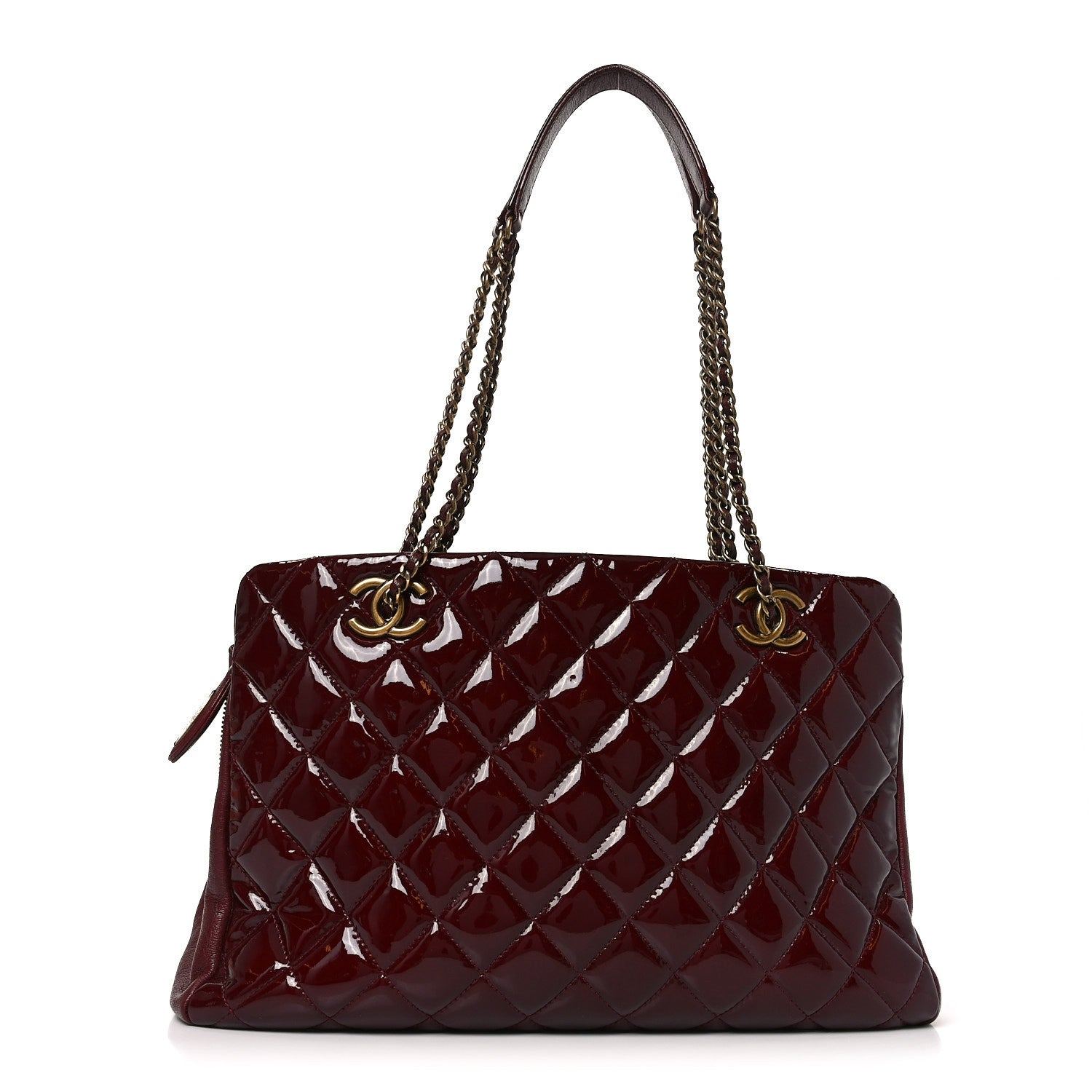 Chanel Patent Goatskin Quilted Small CC Eyelet Tote Burgundy 1 of 10