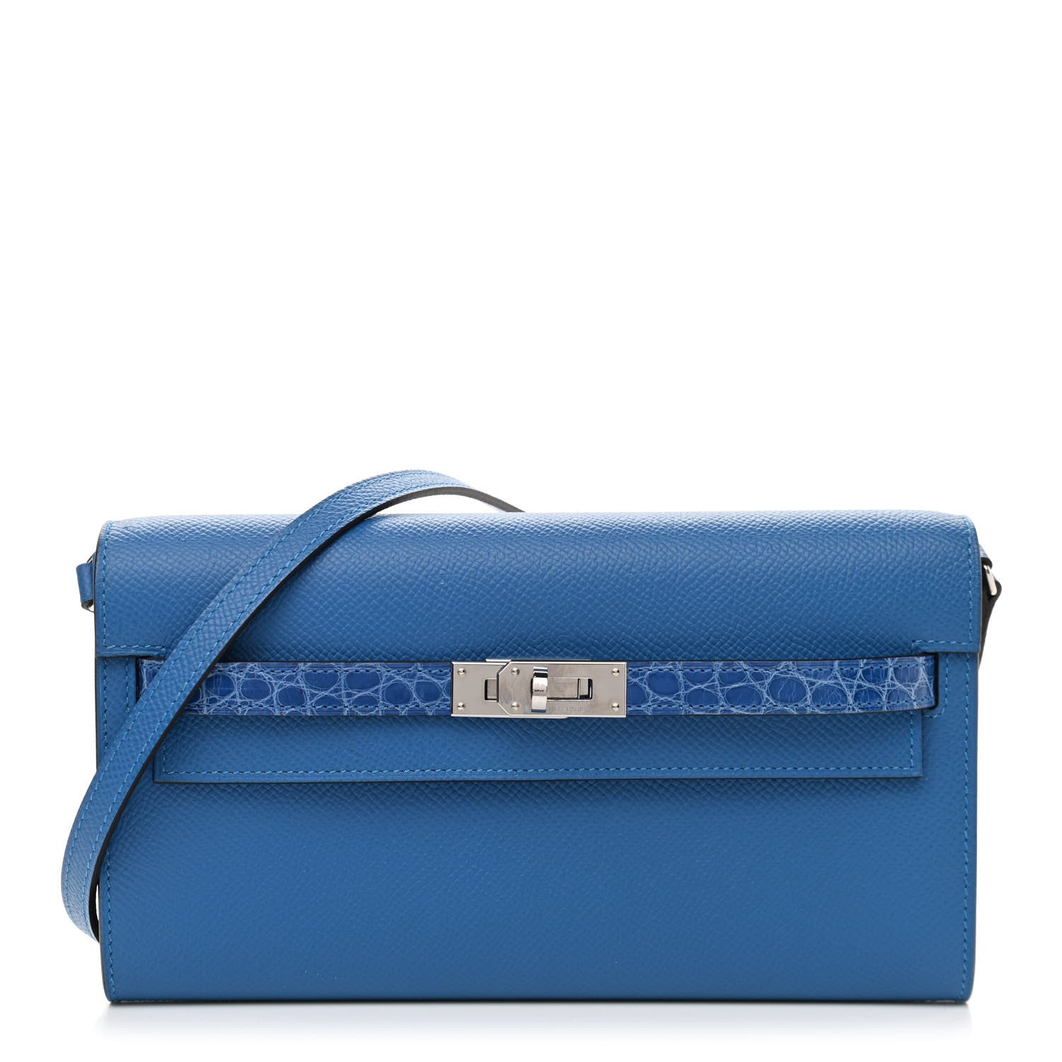 Hermes Epsom Shiny Alligator Touch Kelly Wallet To Go Mykonos Bleu Zellige 1 of 11