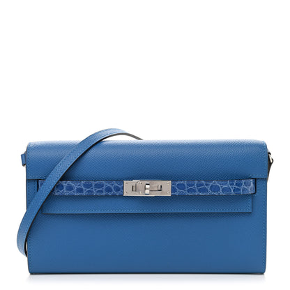 Hermes Epsom Shiny Alligator Touch Kelly Wallet To Go Mykonos Bleu Zellige 1 of 11