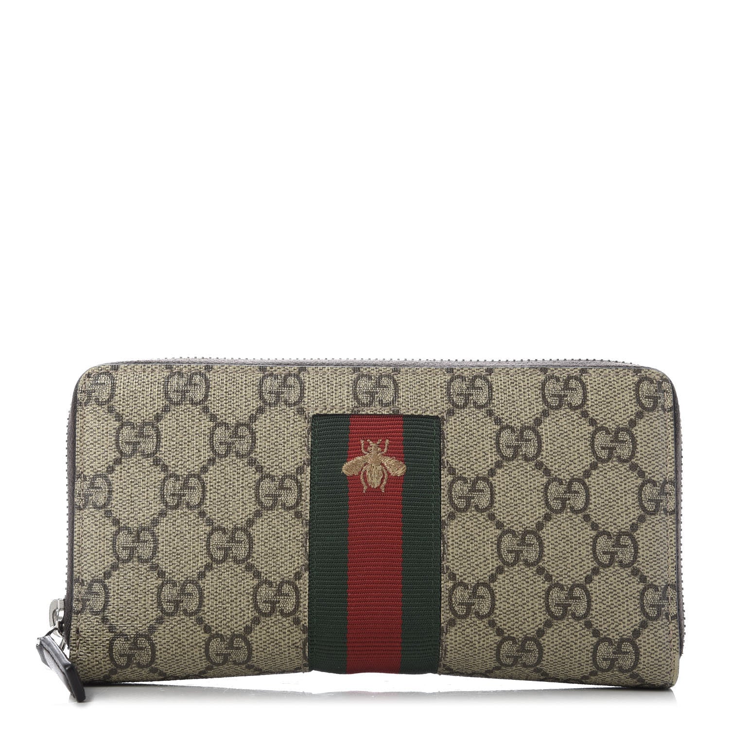 Gucci GG Supreme Monogram Web Bee Zip Around Wallet Beige Cocoa 1 of 9