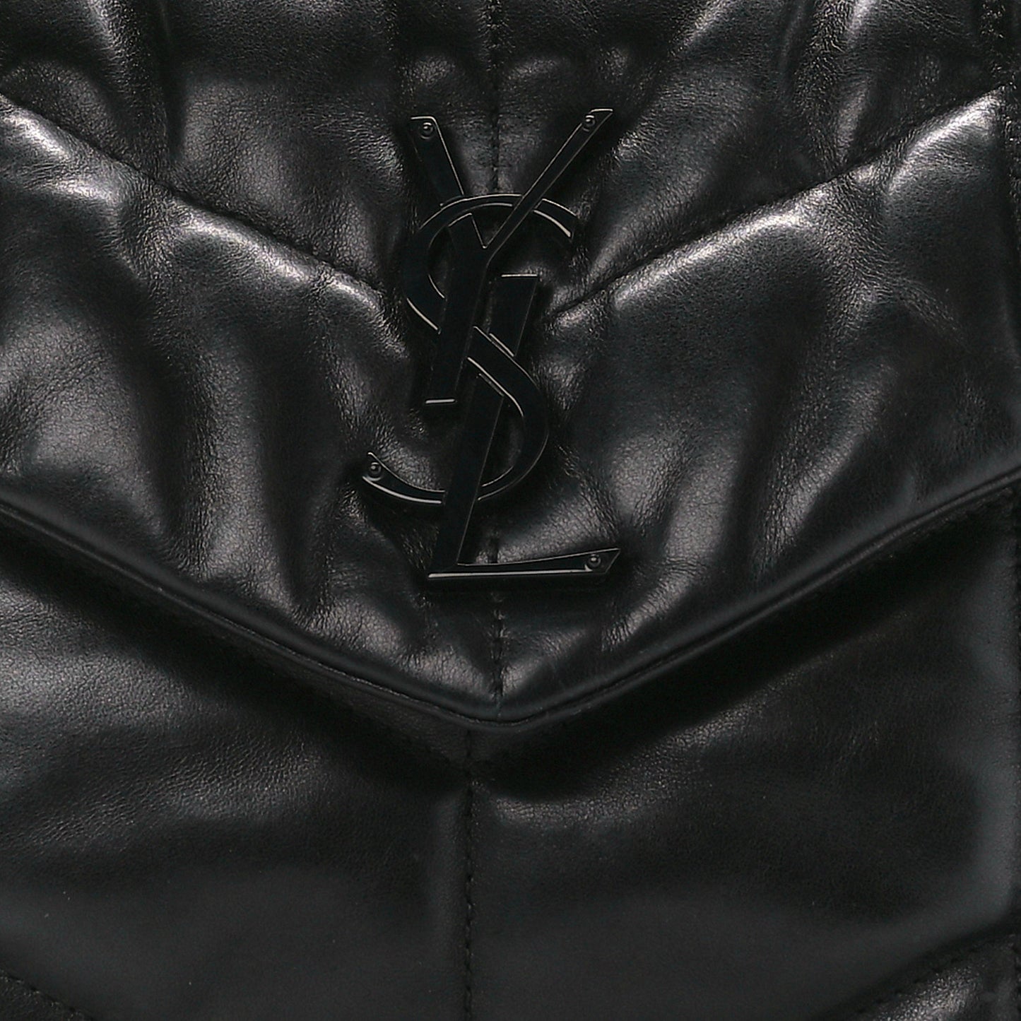 Lambskin Quilted Monogram Monochrome Small Loulou Puffer Chain Satchel Black