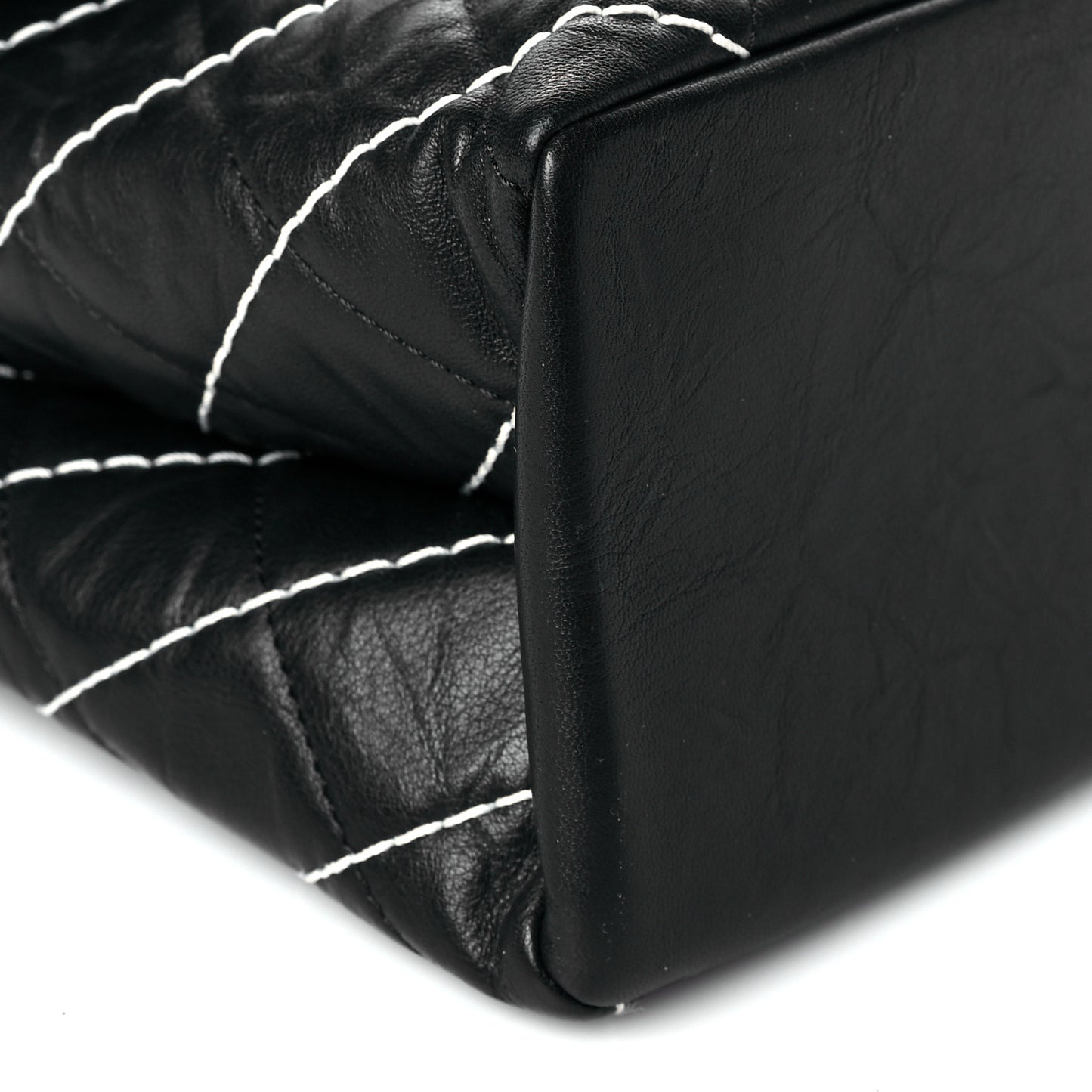 Calfskin Chevron Stitched Jumbo Single Flap Black