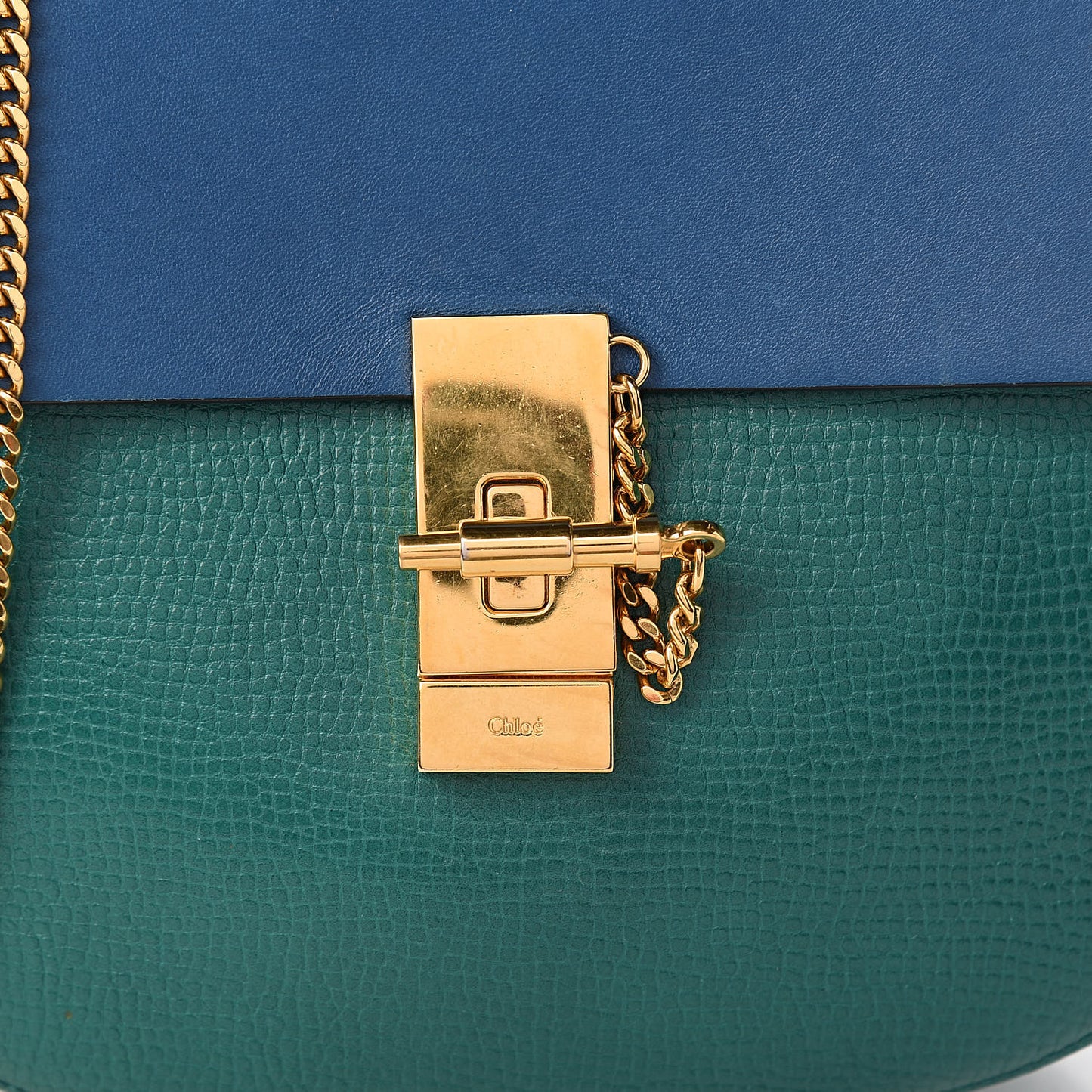 Grained Calfskin Lambskin Bi-Color Drew Shoulder Bag Stone Green