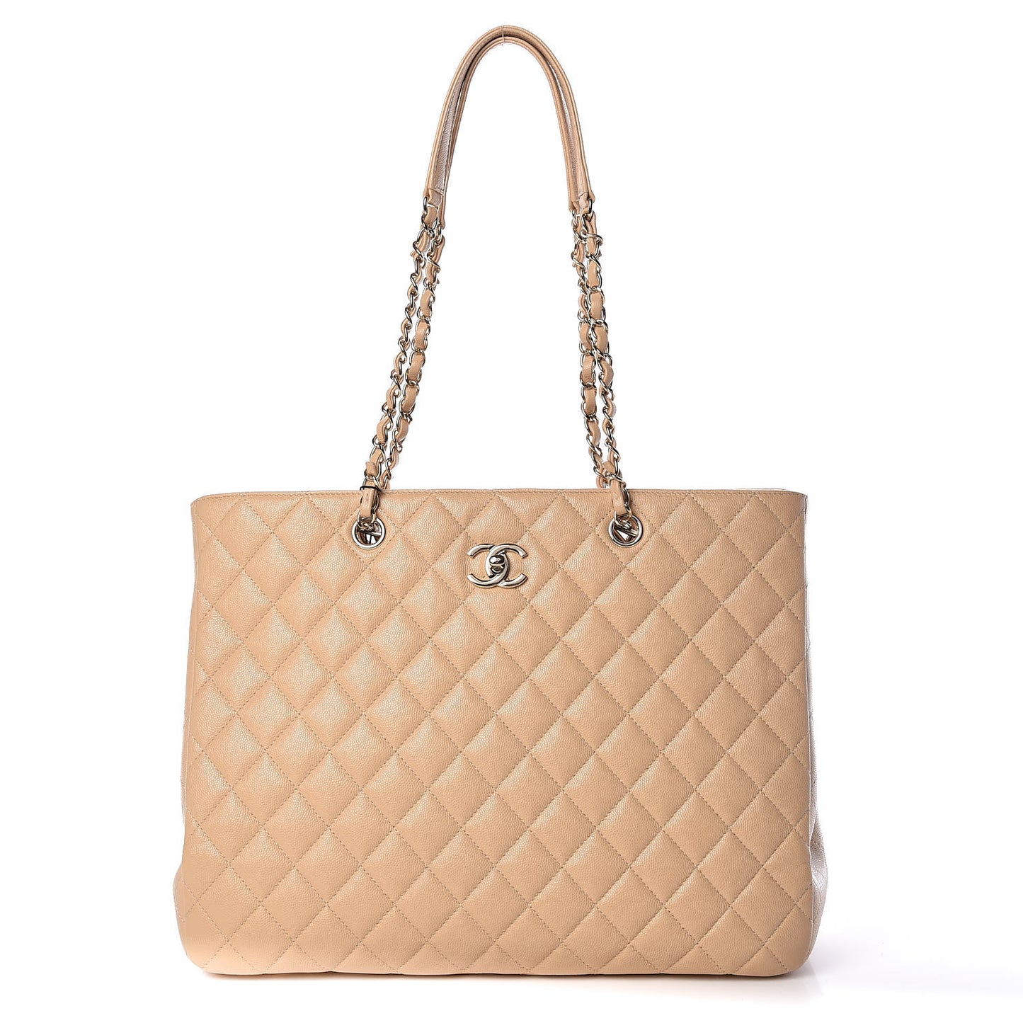 Caviar Quilted Large Classic Shopping Tote Light Beige