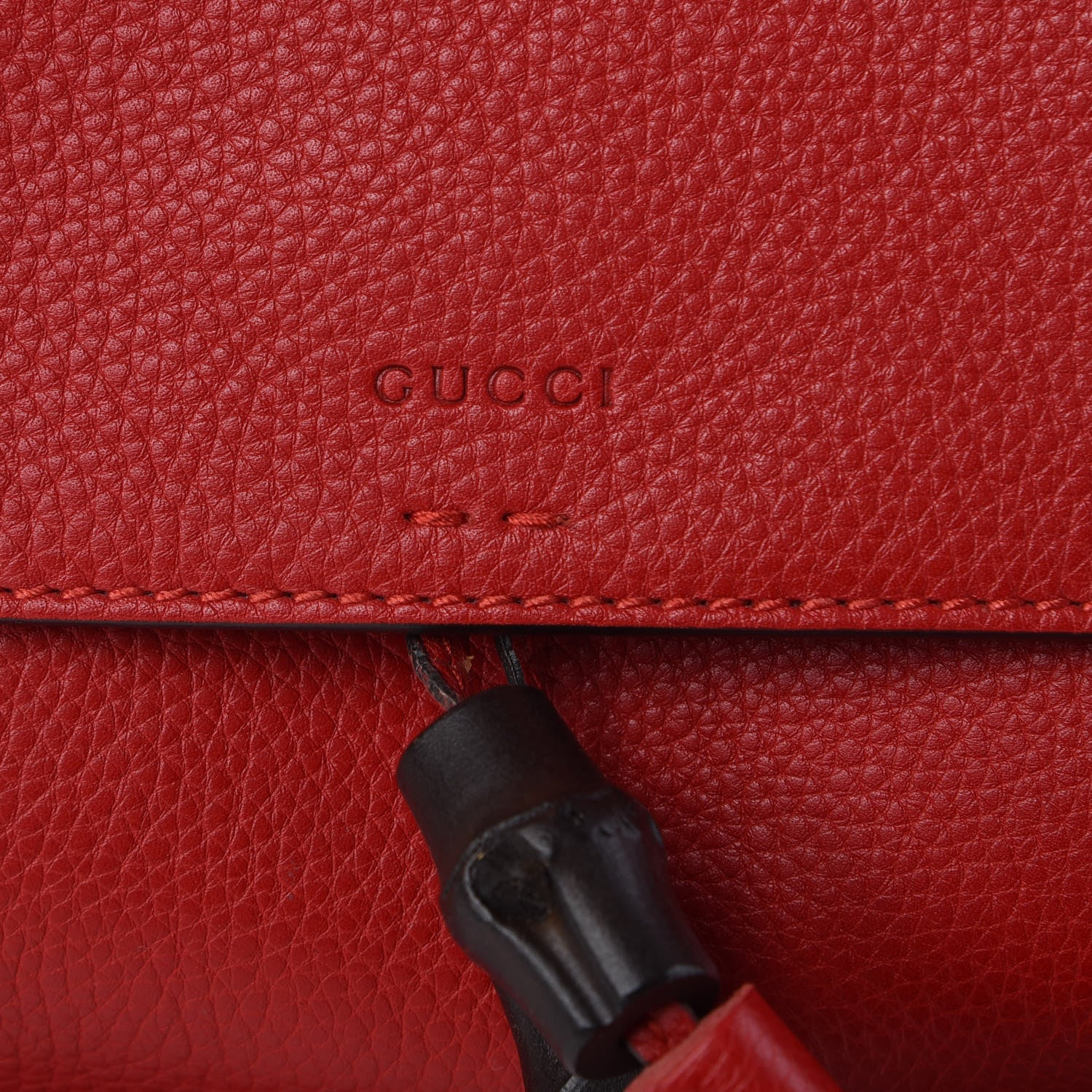 Gucci Pebbled Calfskin Medium Bamboo Daily Flap Shoulder Bag Red 6 of 9